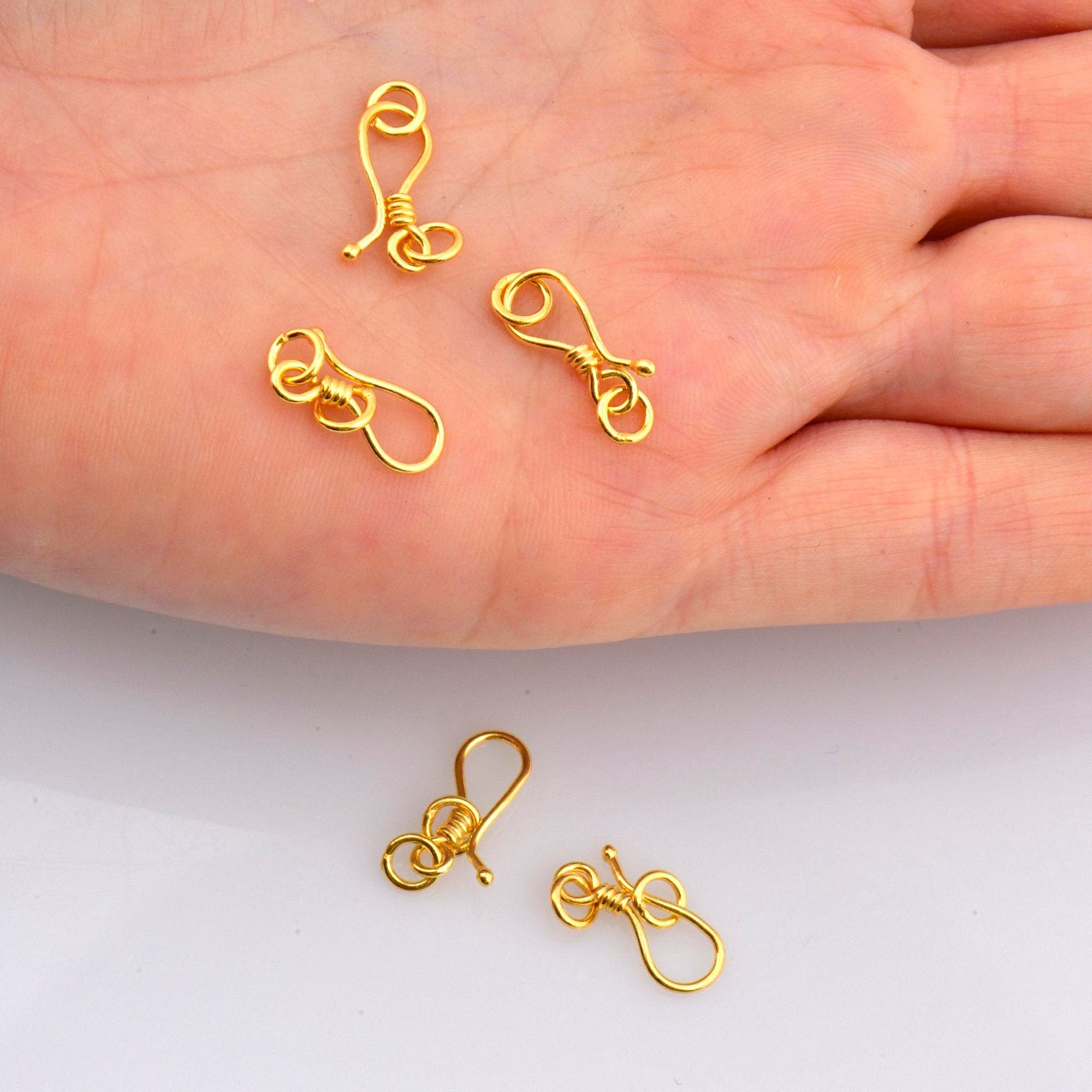 24K Gold Vermeil S Hook Clasps with Ring, 925 Silver Hook Clasps, 24K Gold Plated S Connectors, Jewelry Supplies, Jewelry Findings, VM67A-E