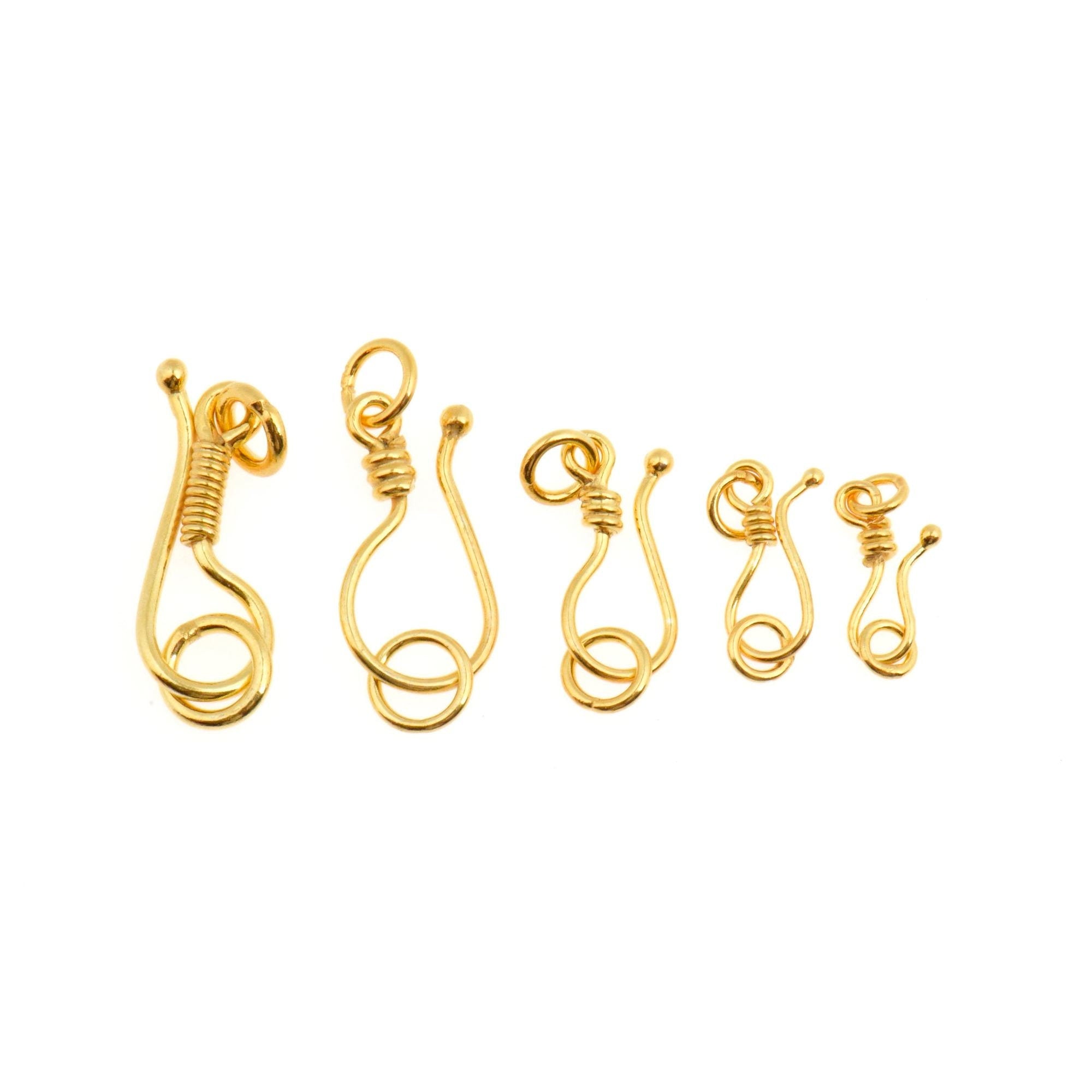 24K Gold Vermeil & 925 Silver S Hook Clasps with Ring, Silver Hook Clasps, Gold Plated S Connectors, Jewelry Findings, M/VM67A-E