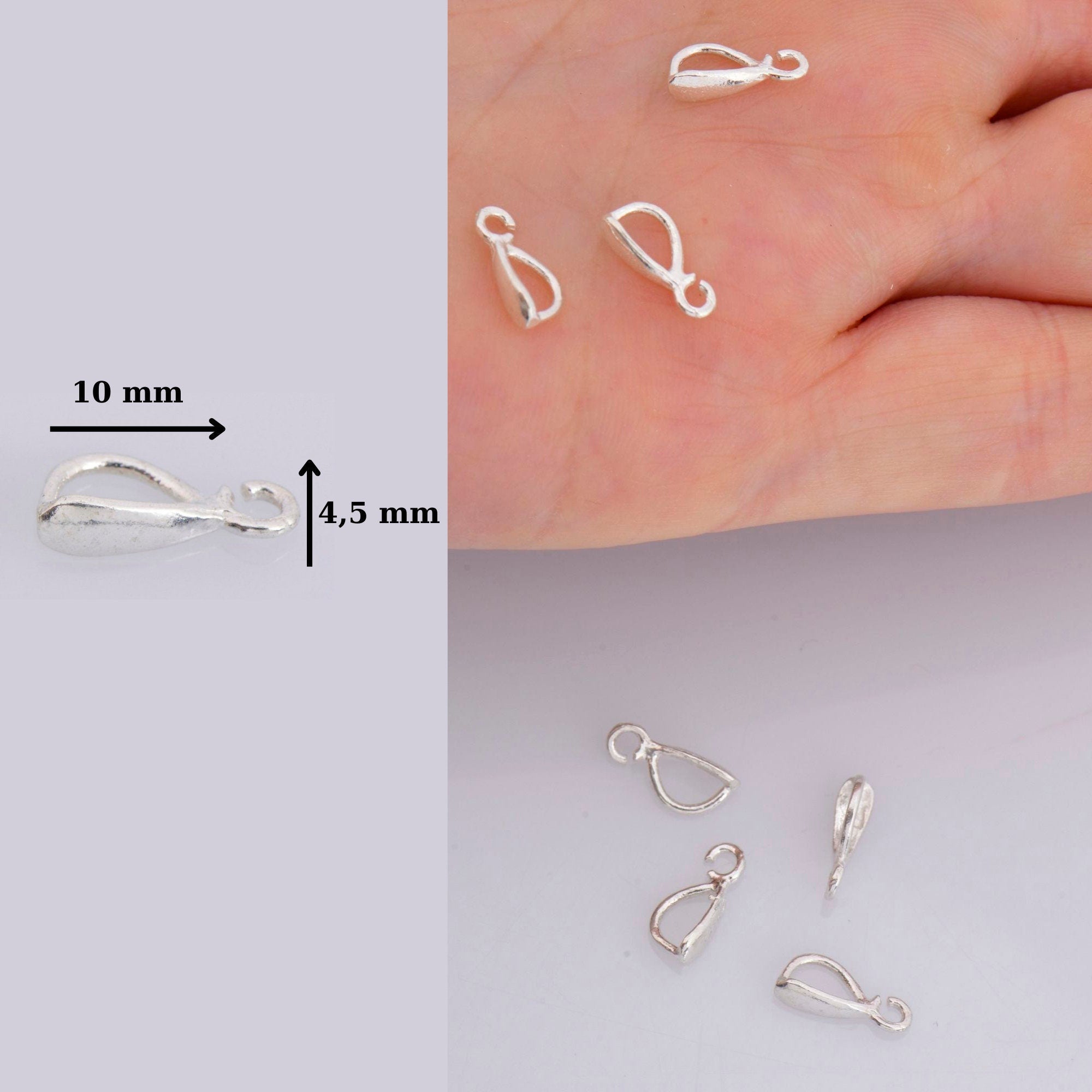 925 Sterling Silver Bails with Open Loop, Solid Silver Open Loop Bails, Smooth Silver Connector Bails, Bail Charms, Jewelry Findings, M35