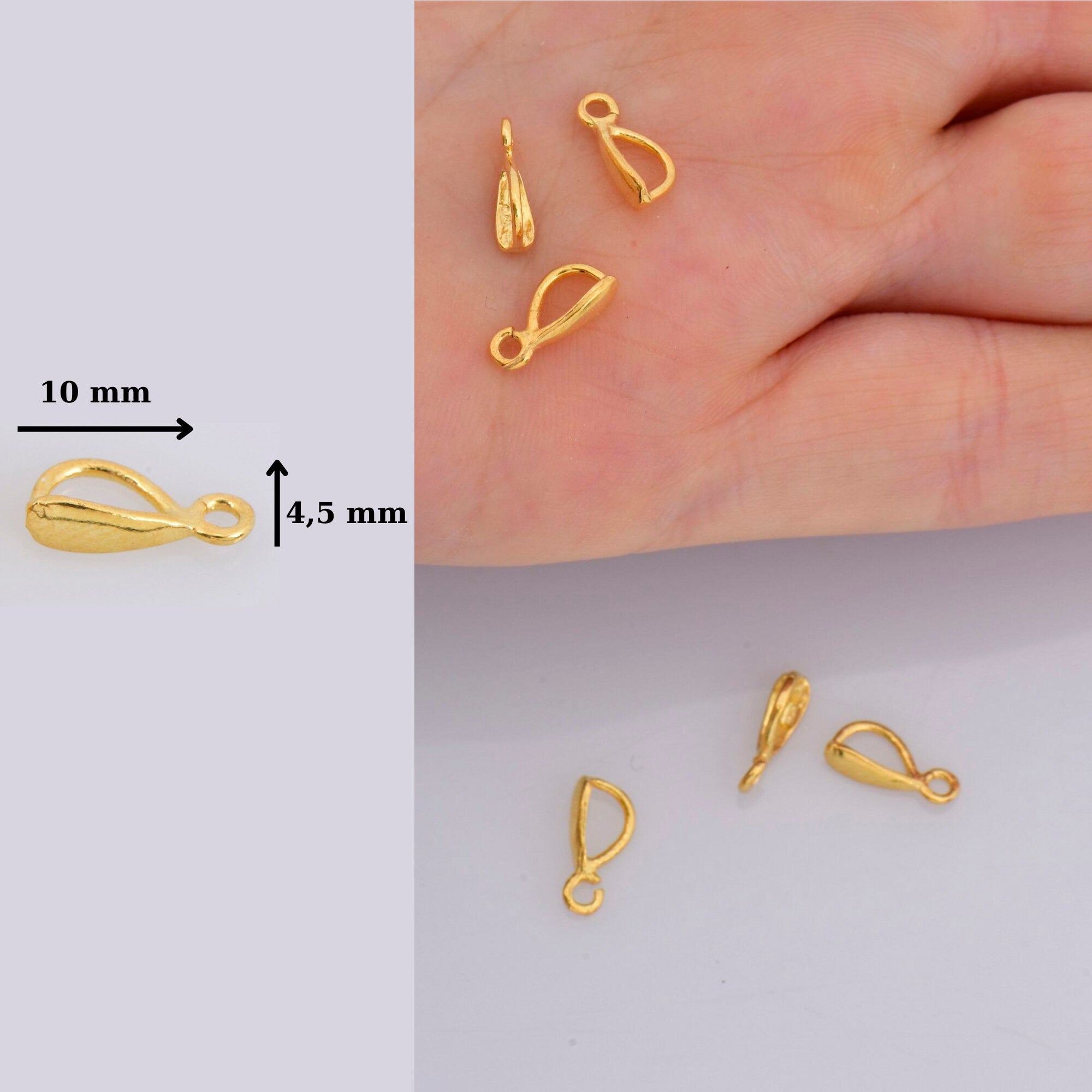 24K Gold Vermeil Bails with Open Loop, Gold Plated Open Loop Bails, 925 Smooth Silver Connector Bails, Bail Charms, Jewelry Findings, VM35