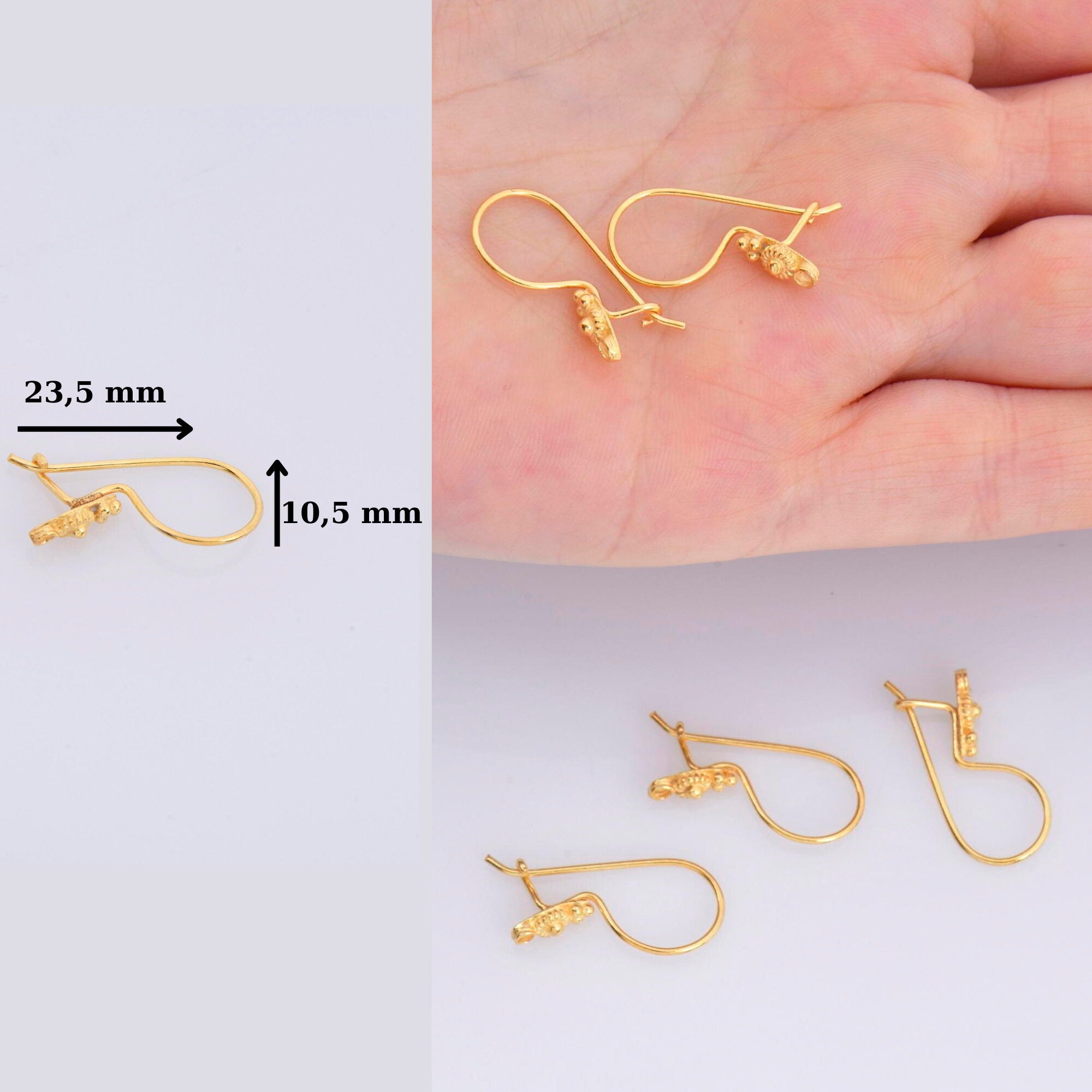 24K Gold Vermeil Ear Wires, 24K Gold Plated Earring Hooks, 925 Silver Flower Ear Wires, Earring Making Supply, Jewelry Making Findings, VM40