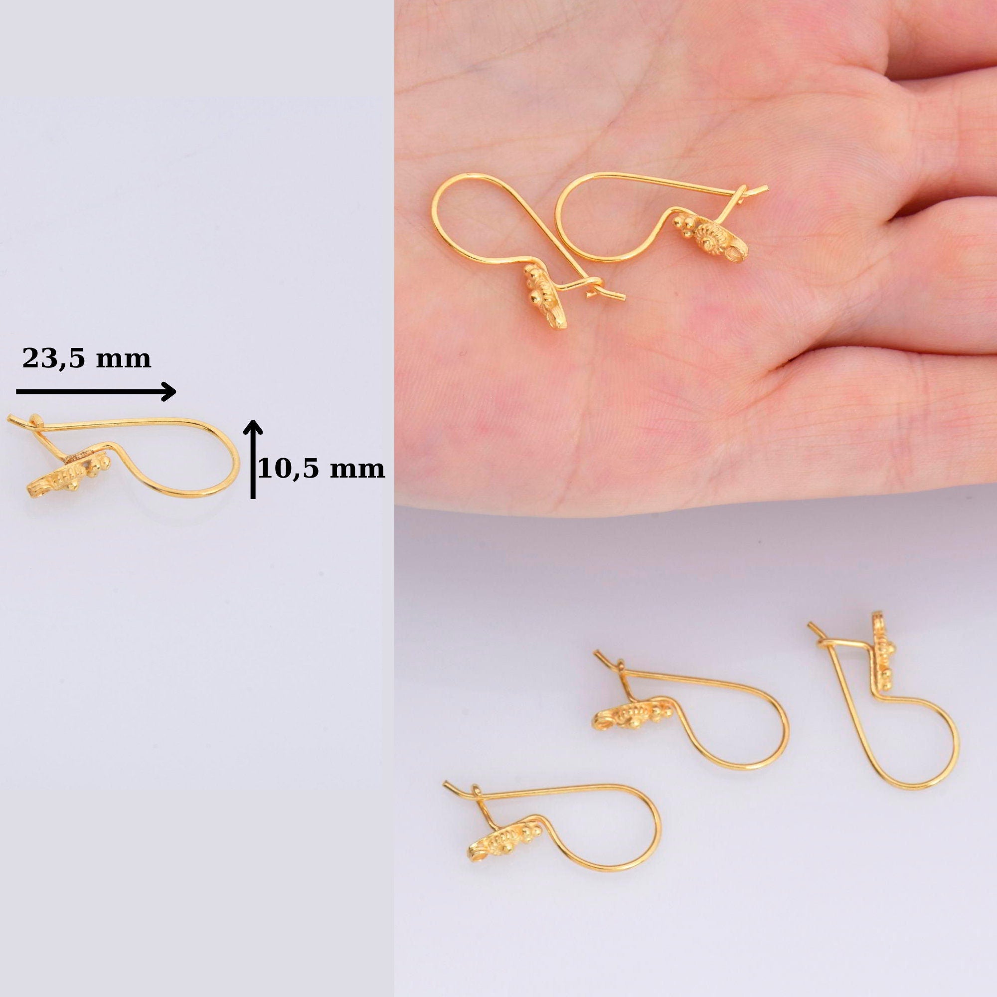 24K Gold Vermeil & 925 Sterling Silver Ear Wires, Earring Hooks, Flower Ear Wires, Earrings Making Supply, Jewelry Findings, M40/VM40