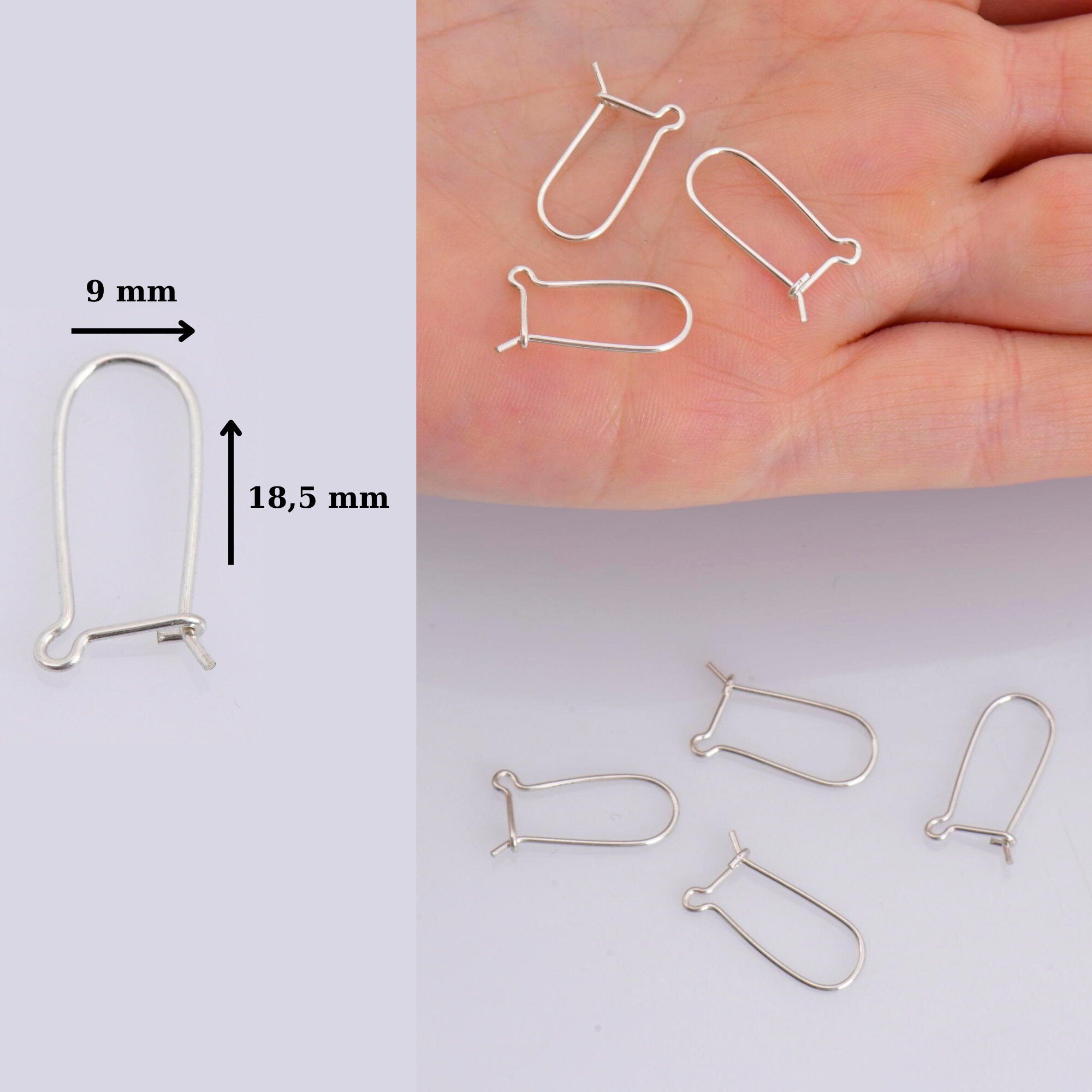 925 Sterling Silver Kidney Ear Wires, Solid Silver 6 pcs Earring Hooks, Silver Ear Wires, Earrings Making Supply, Jewelry Findings, M47