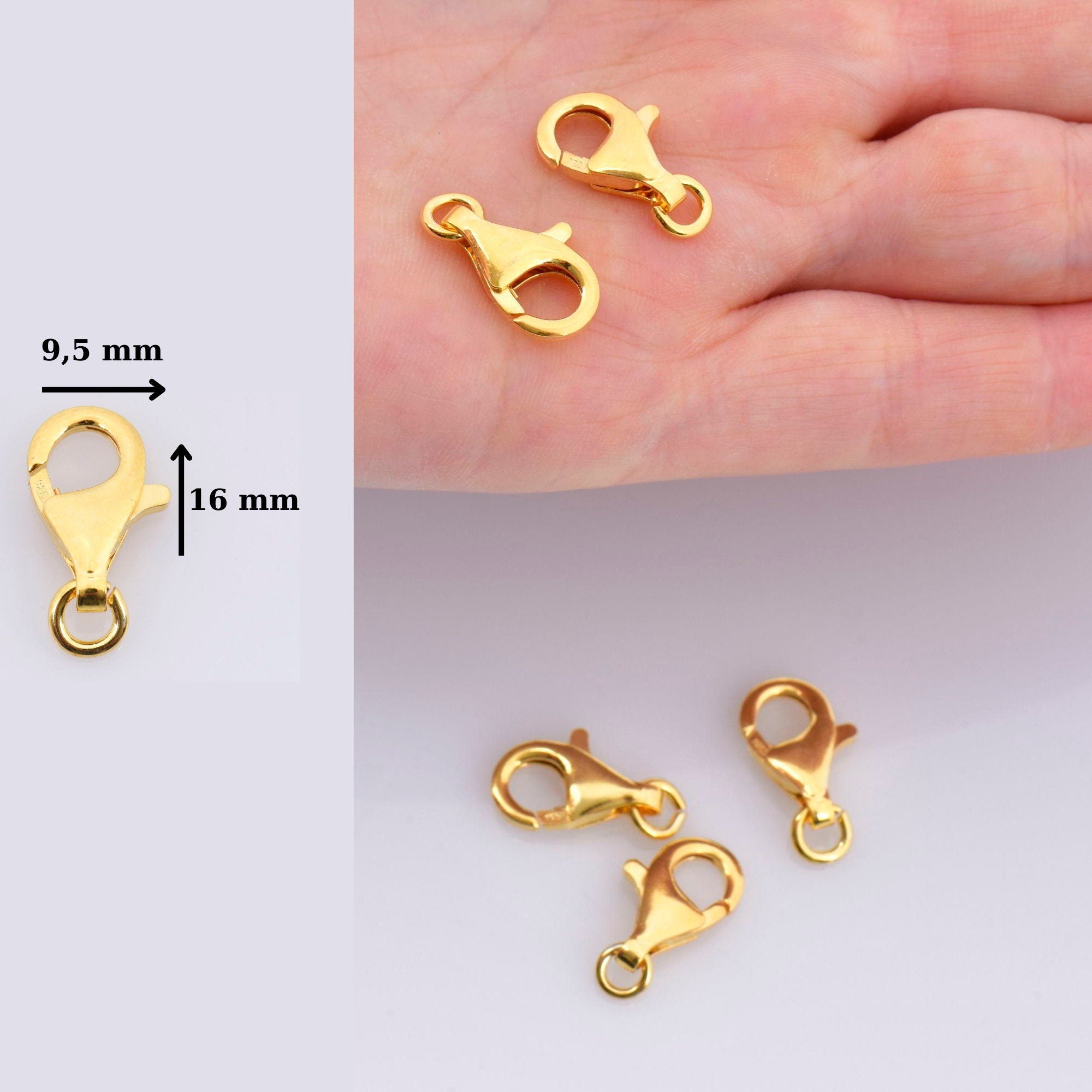 24K Gold Vermeil Clasp, 925 Sterling Silver Lobster Clasp, Trigger Clasp, Jewelry Crafting Supplies, Jewelry Making Findings, VM54ABCD