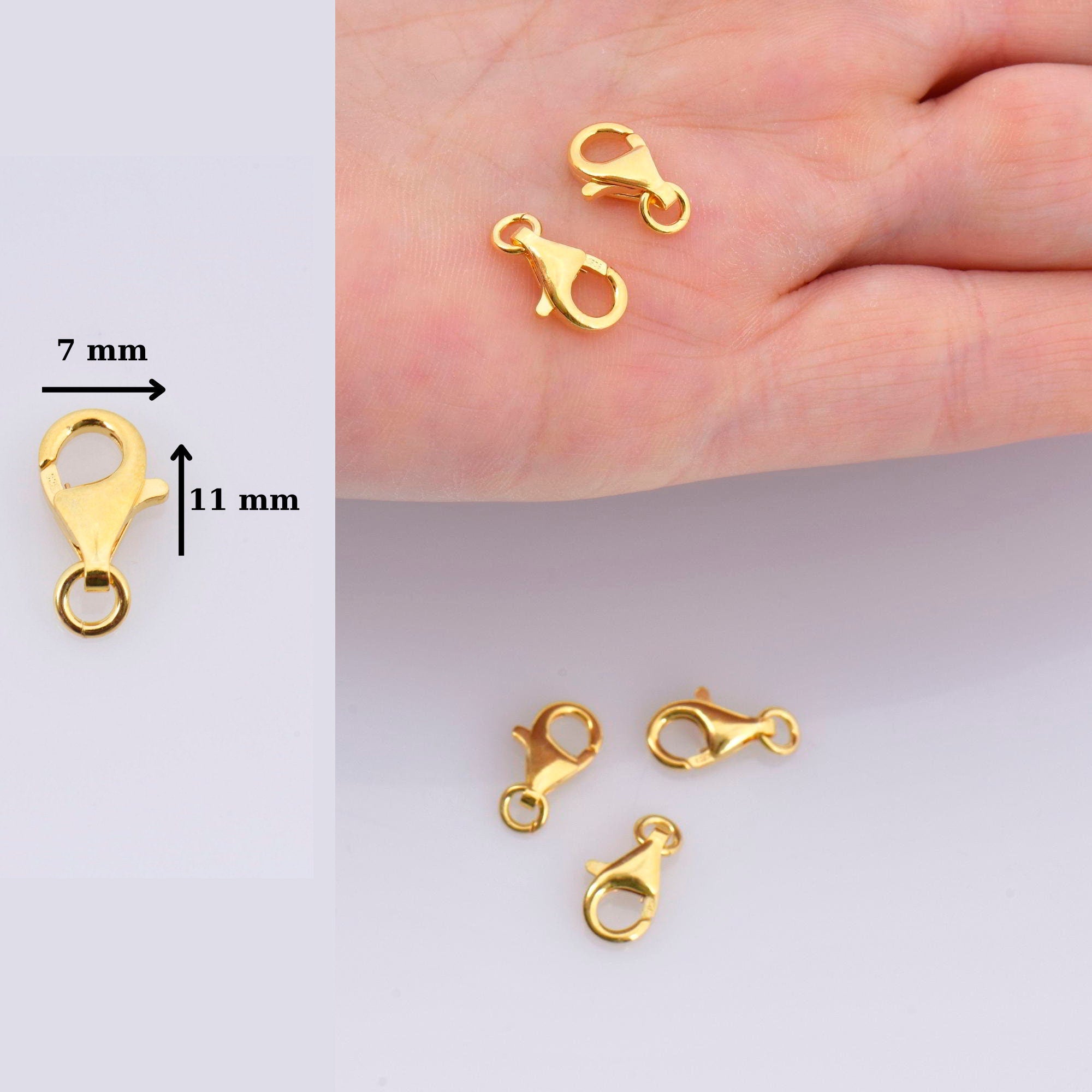 24K Gold Vermeil Clasp, 925 Sterling Silver Lobster Clasp, Trigger Clasp, Jewelry Crafting Supplies, Jewelry Making Findings, VM54ABCD