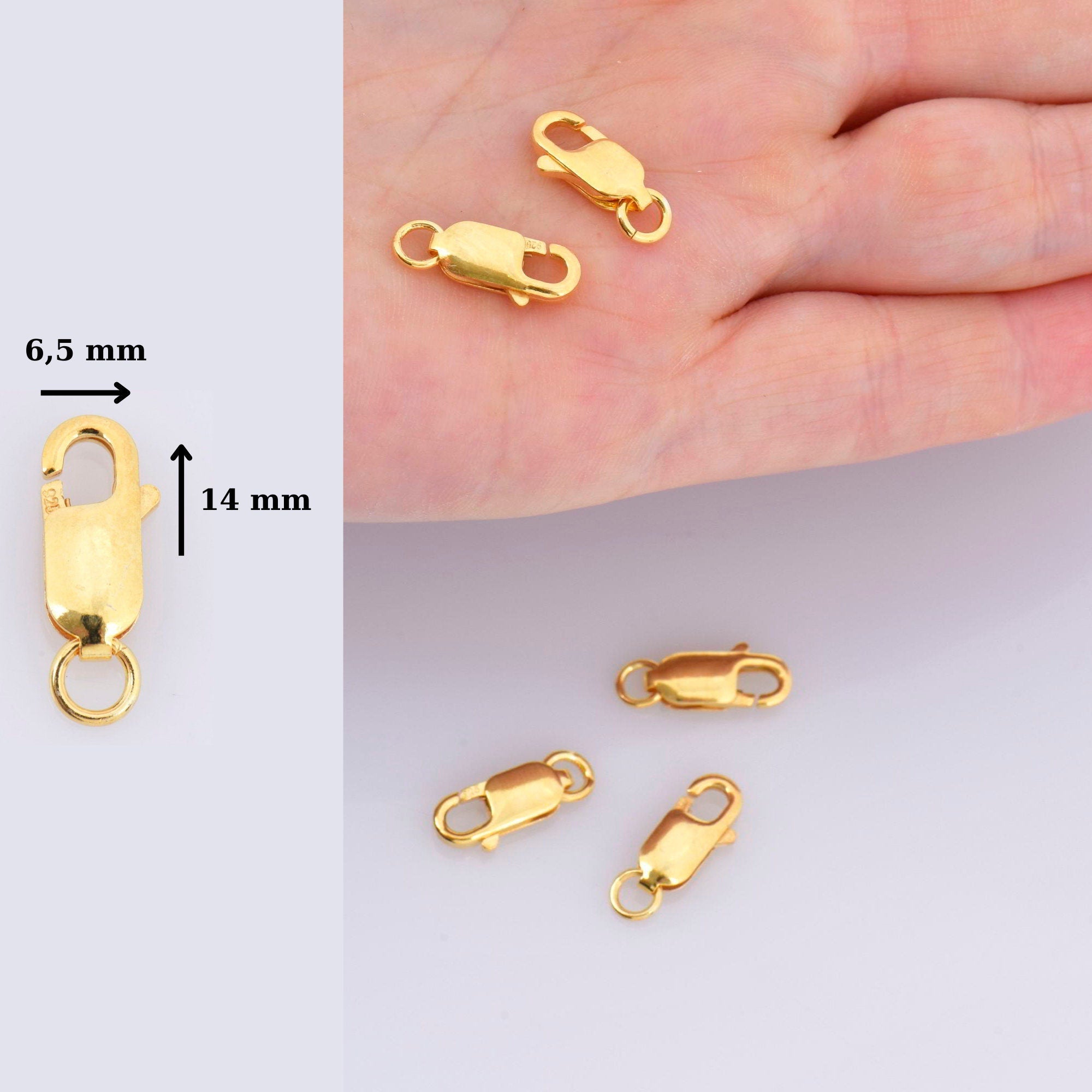 24K Gold Vermeil Lobster Clasp, 925 Solid Silver Trigger Clasp, Gold Plated Spring Clasp, Jewelry Supplies, Jewelry Making Findings, VM55B