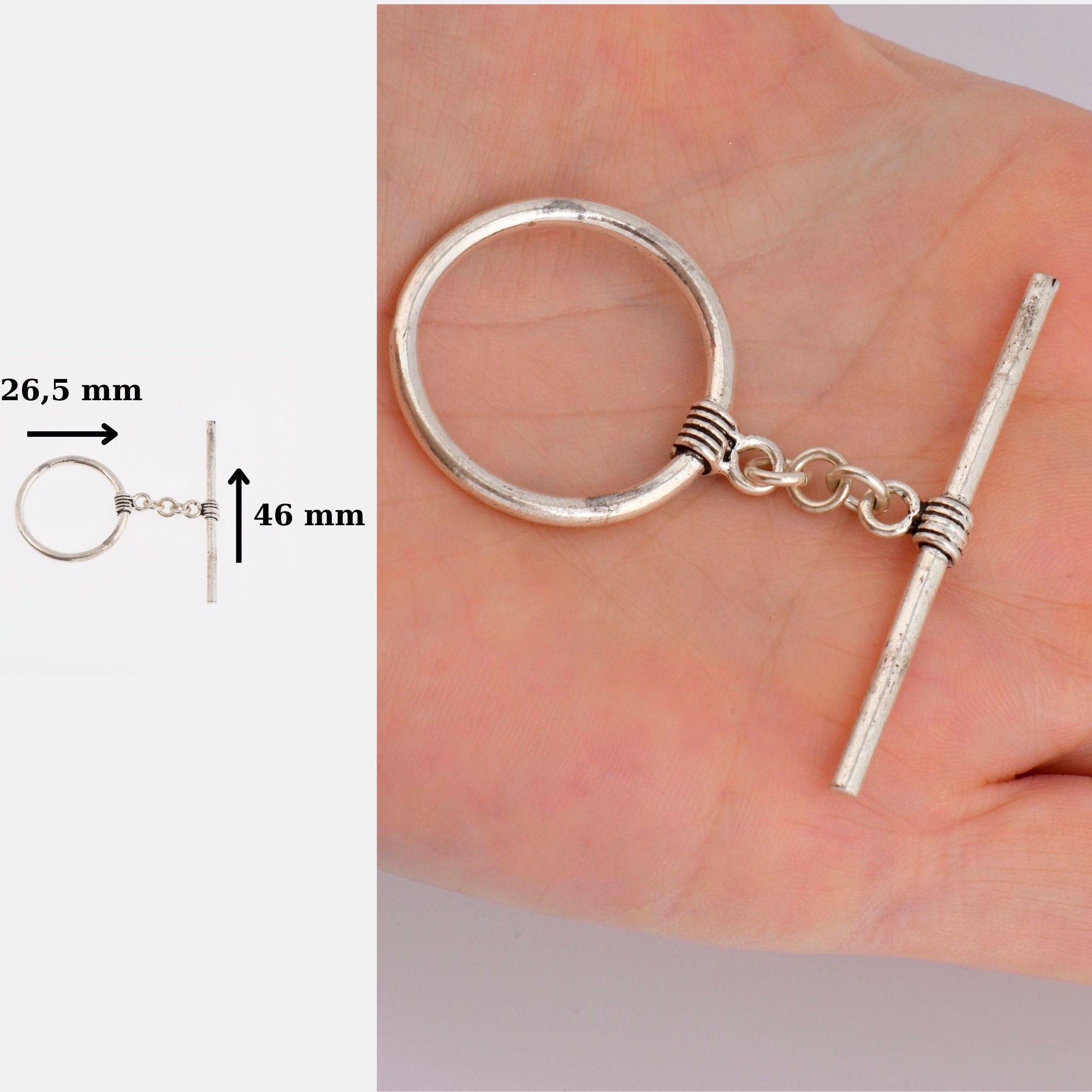 24K Gold Vermeil & 925 Silver Toggle Clasps, Silver Toggle Clasp, Gold Plated Antique Toggle Clasp Set, Jewelry Supply, M/VM60A-B