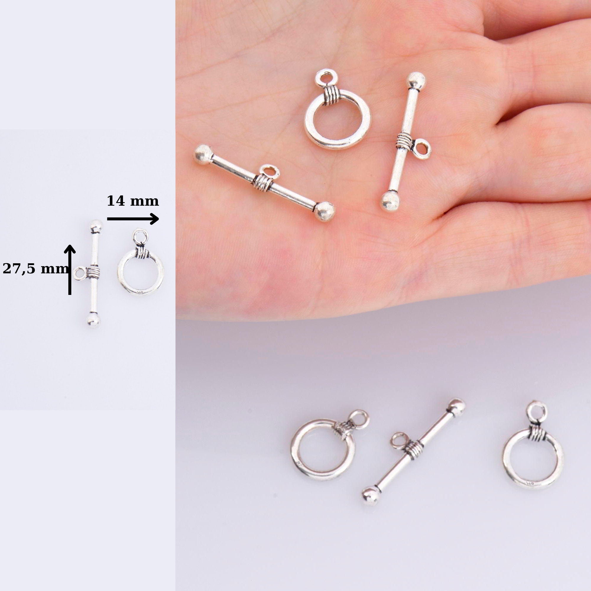 925 Sterling Silver Toggle Clasps, Solid Silver Toggle Clasp, Silver Plain Toggle Clasp Set, Jewelry Making Supplies, Jewelry Findings, M61