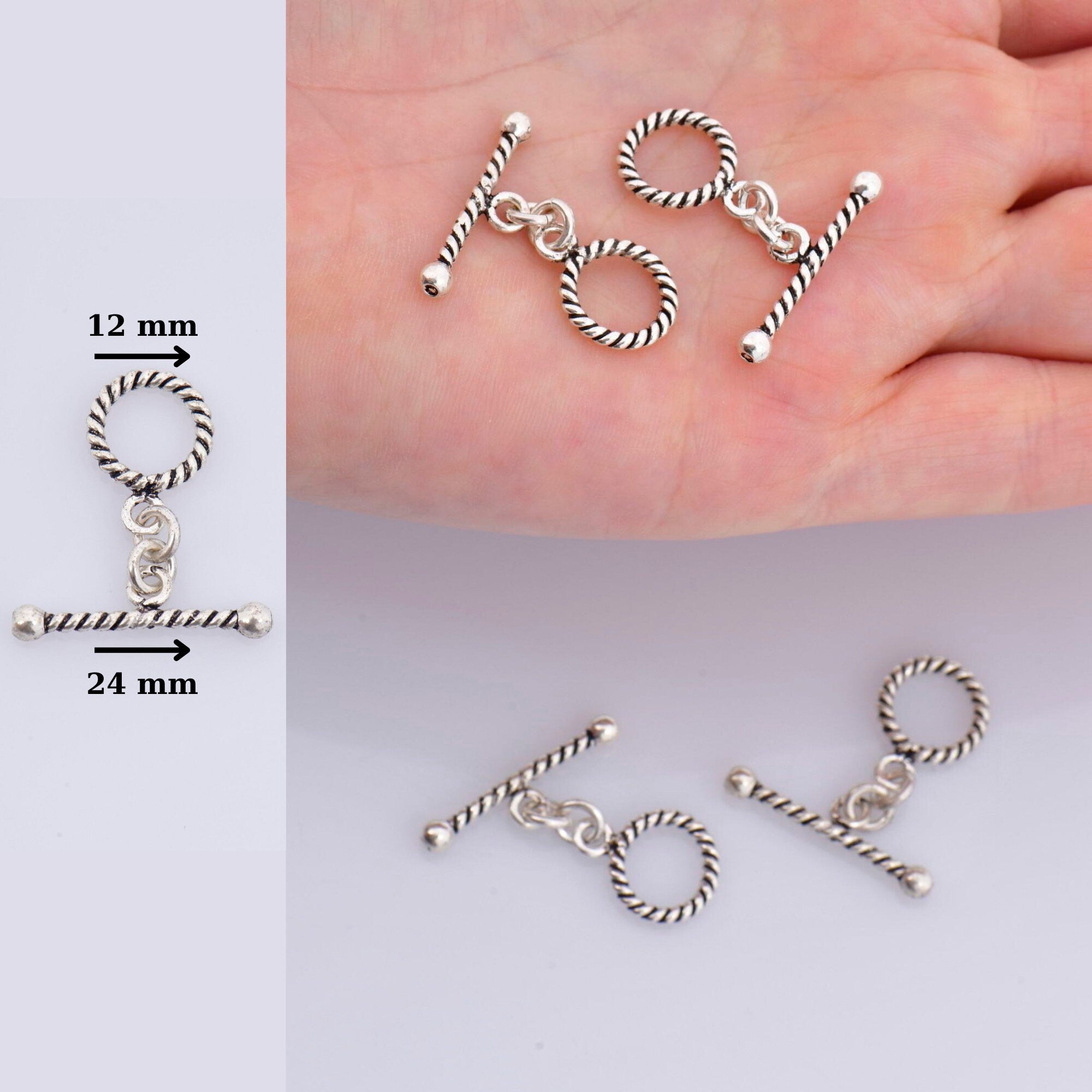 925 Sterling Silver Twisted Toggle Clasps, Twisted Rope Design Toggle Clasp Set, Solid Silver Toggle Clasps, Jewelry Supplies Findings, M62A