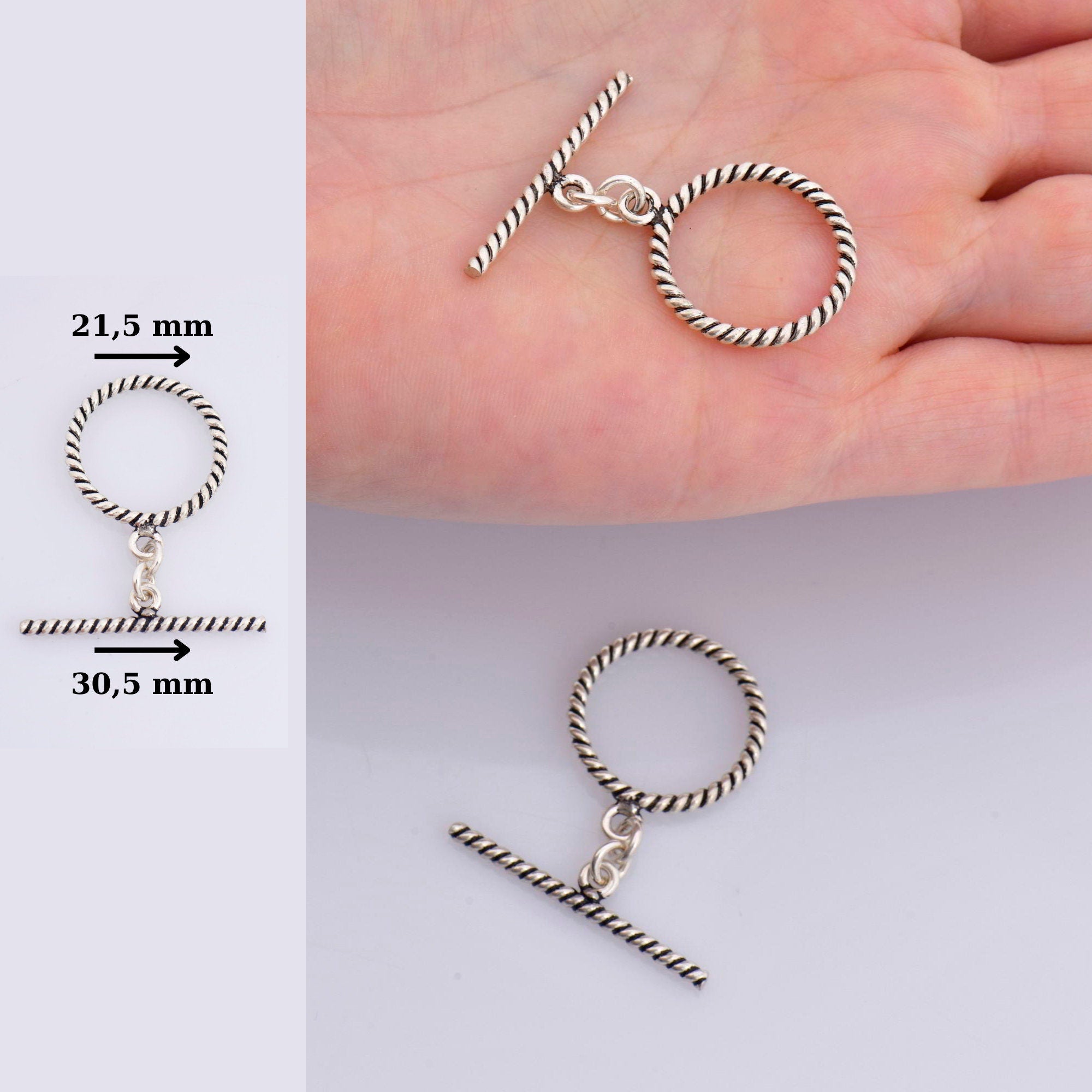 925 Sterling Silver Twisted Toggle Clasps, Twisted Rope Design Toggle Clasp Set, Silver Toggle Clasps, Jewelry Supplies Findings, M62A-C