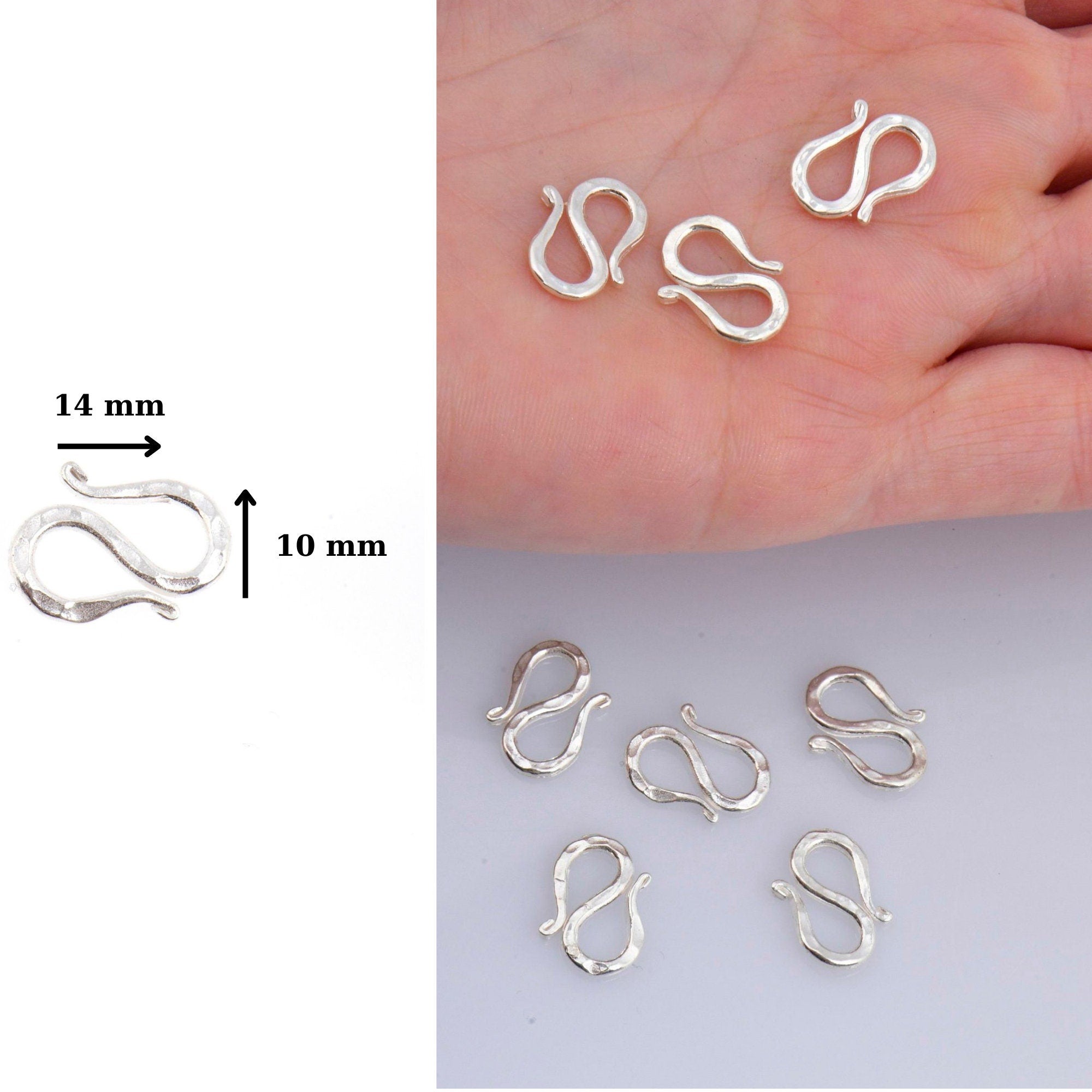 925 Sterling Silver S Clasps, Silver Hook Clasps, Solid Silver Connectors, Jewelry Making Supplies, Silver Jewelry Findings, M63A