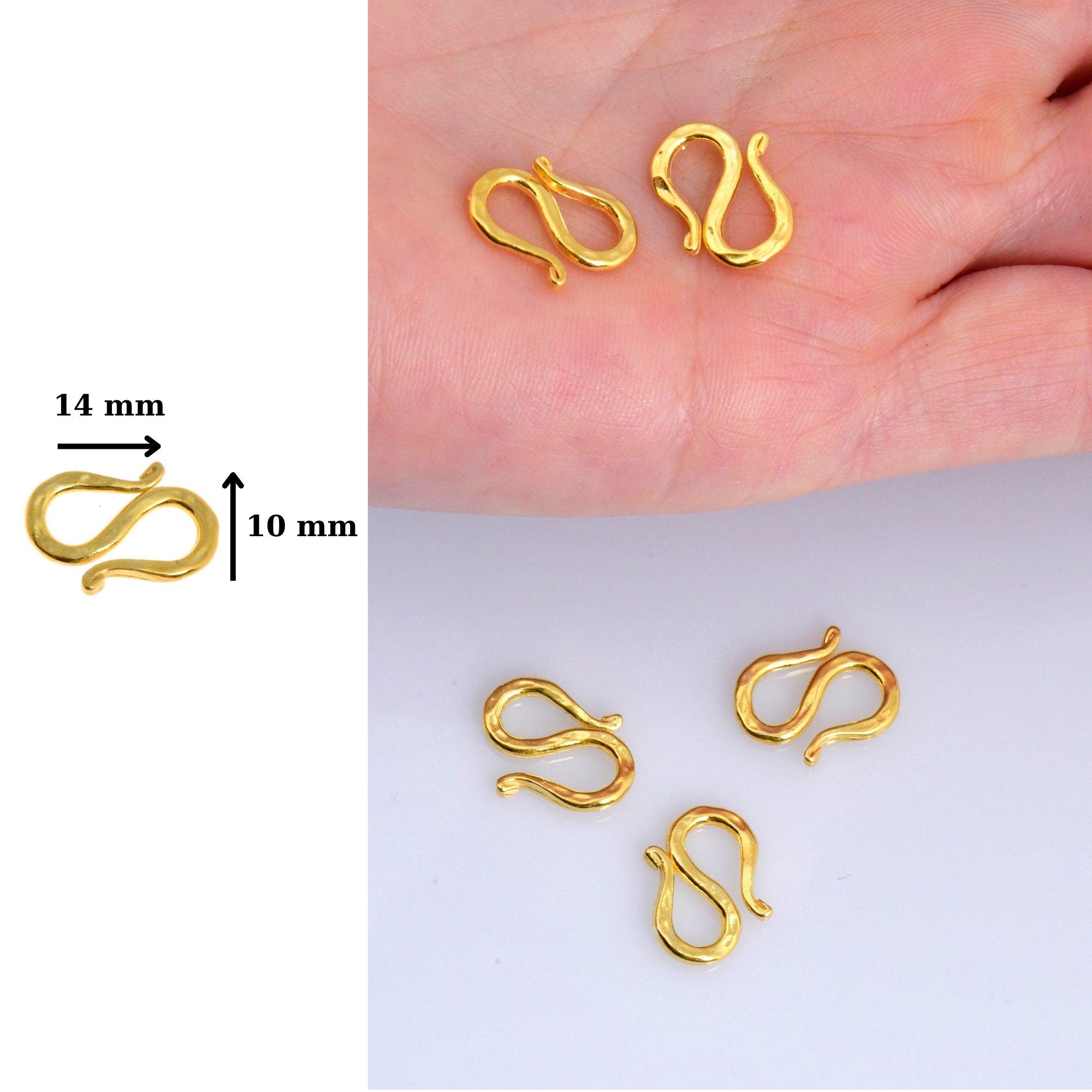 24K Gold Vermeil S Clasps, 925 Sterling Silver Hook Clasps, 24K Gold Plated Connectors, Jewelry Making Supplies, Jewelry Findings, VM63A-B