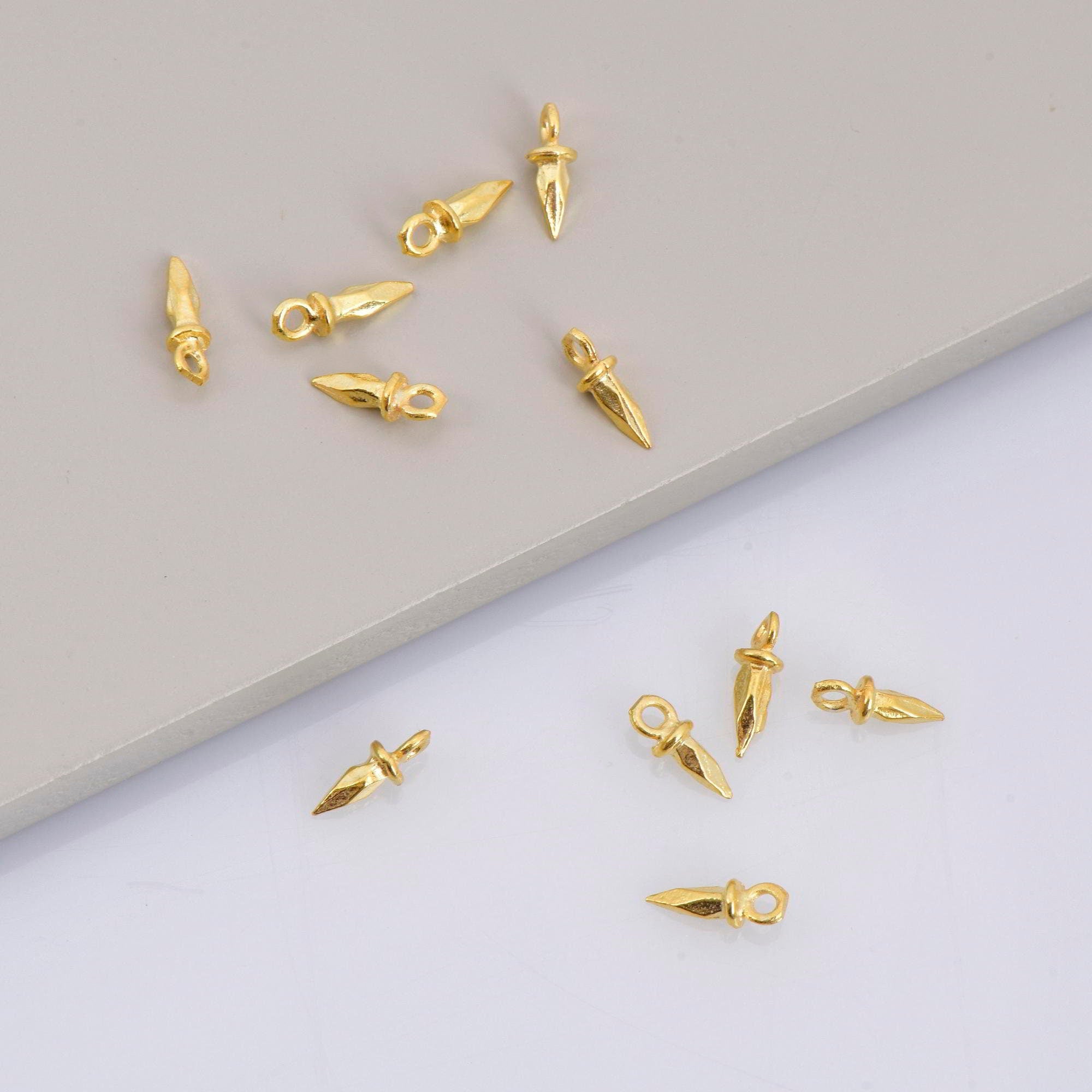 24K Gold Vermeil and 925 Solid Silver 8 Pcs Spike Dangle Charm, Faceted Spike Charm, Gold Plated Cone Dangles, Jewelry Findings, M/VM72