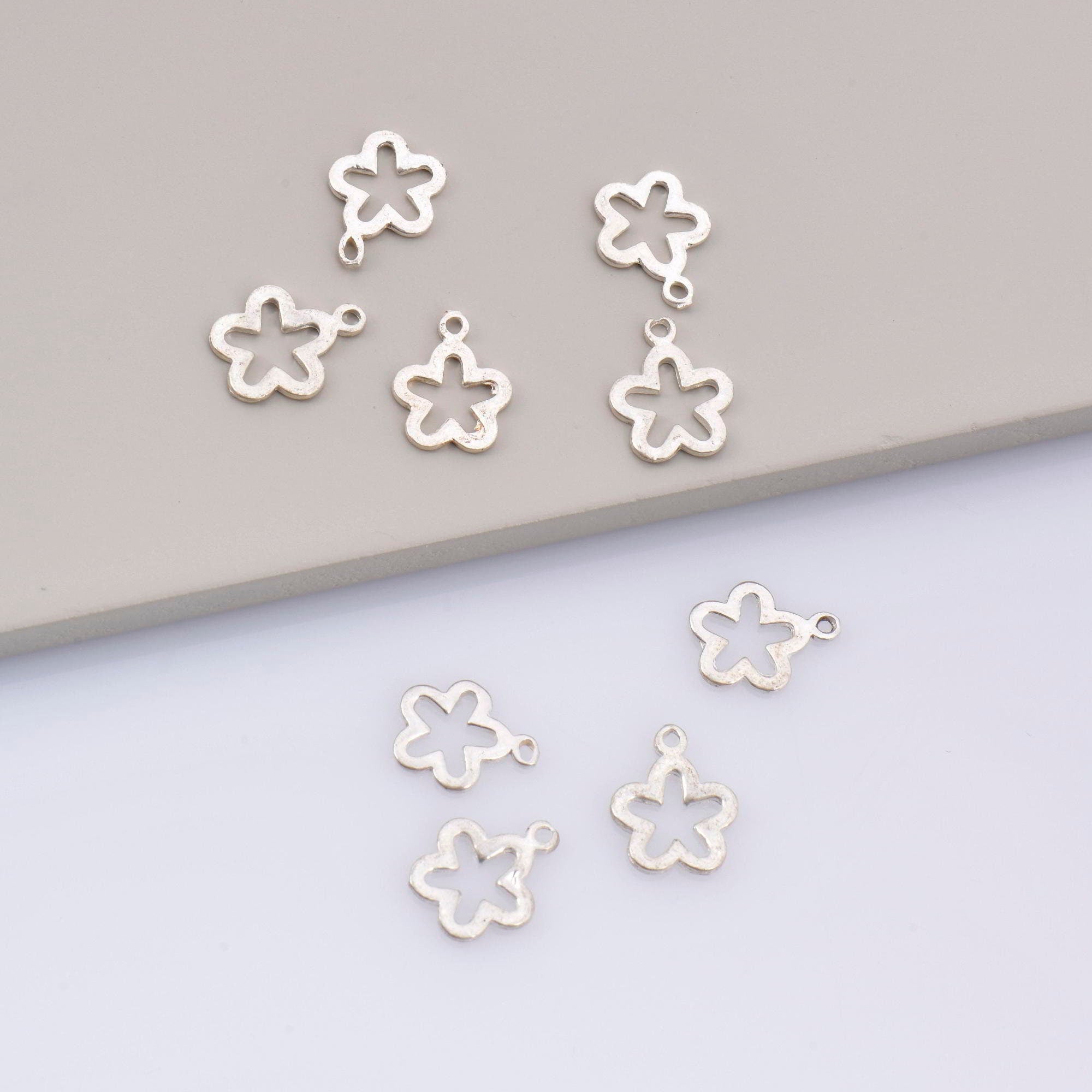 925 Sterling Silver 3 Pcs Flower Charms, Silver Flower Charm Dangles, Solid Silver Flower Pendants, Jewelry Making Findings, Supplies, M74