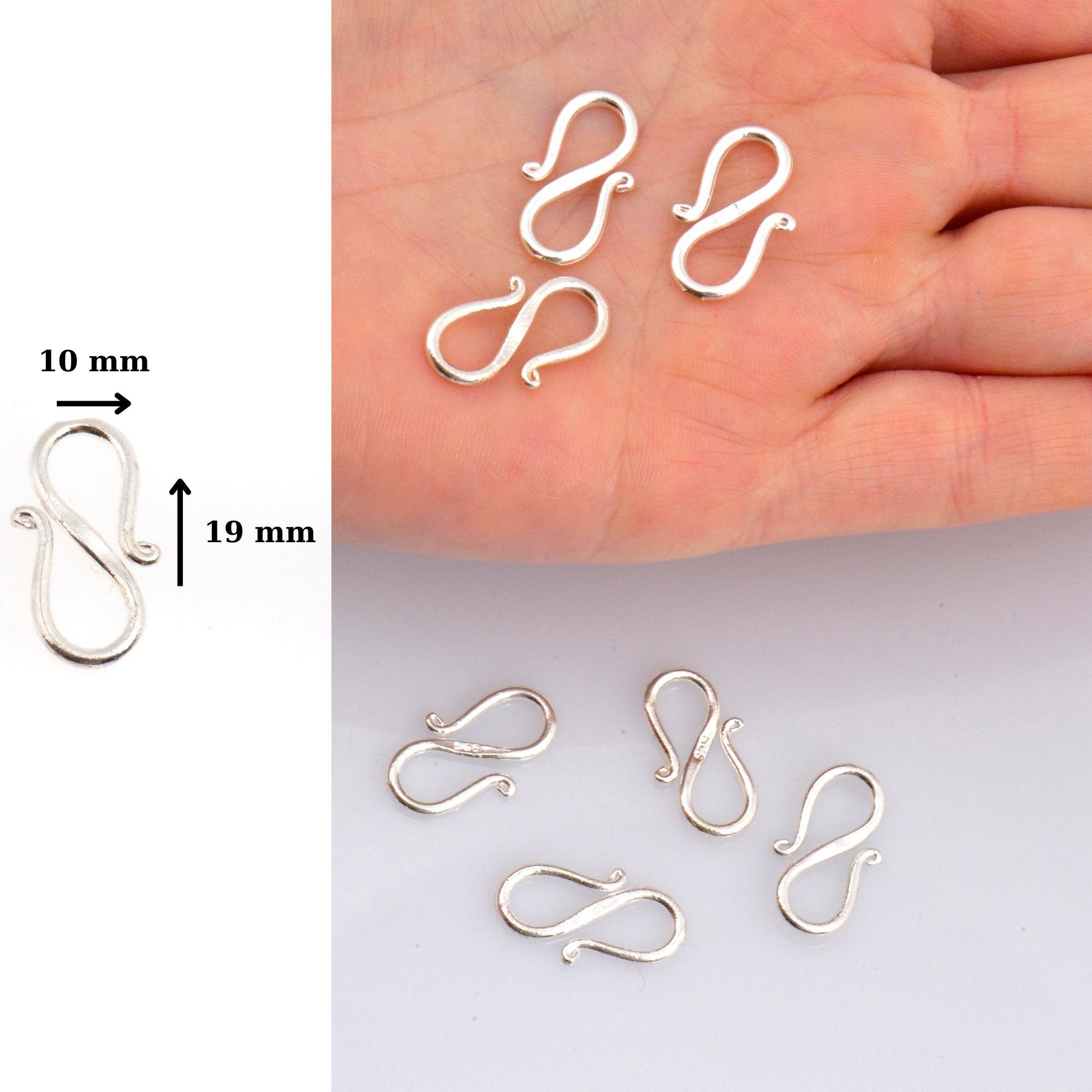 24K Gold Vermeil and 925 Silver S Clasps, Solid Silver Hook Clasps, Gold & Silver Connector, Jewelry Supplies, Jewelry Findings, M/VM65A-B