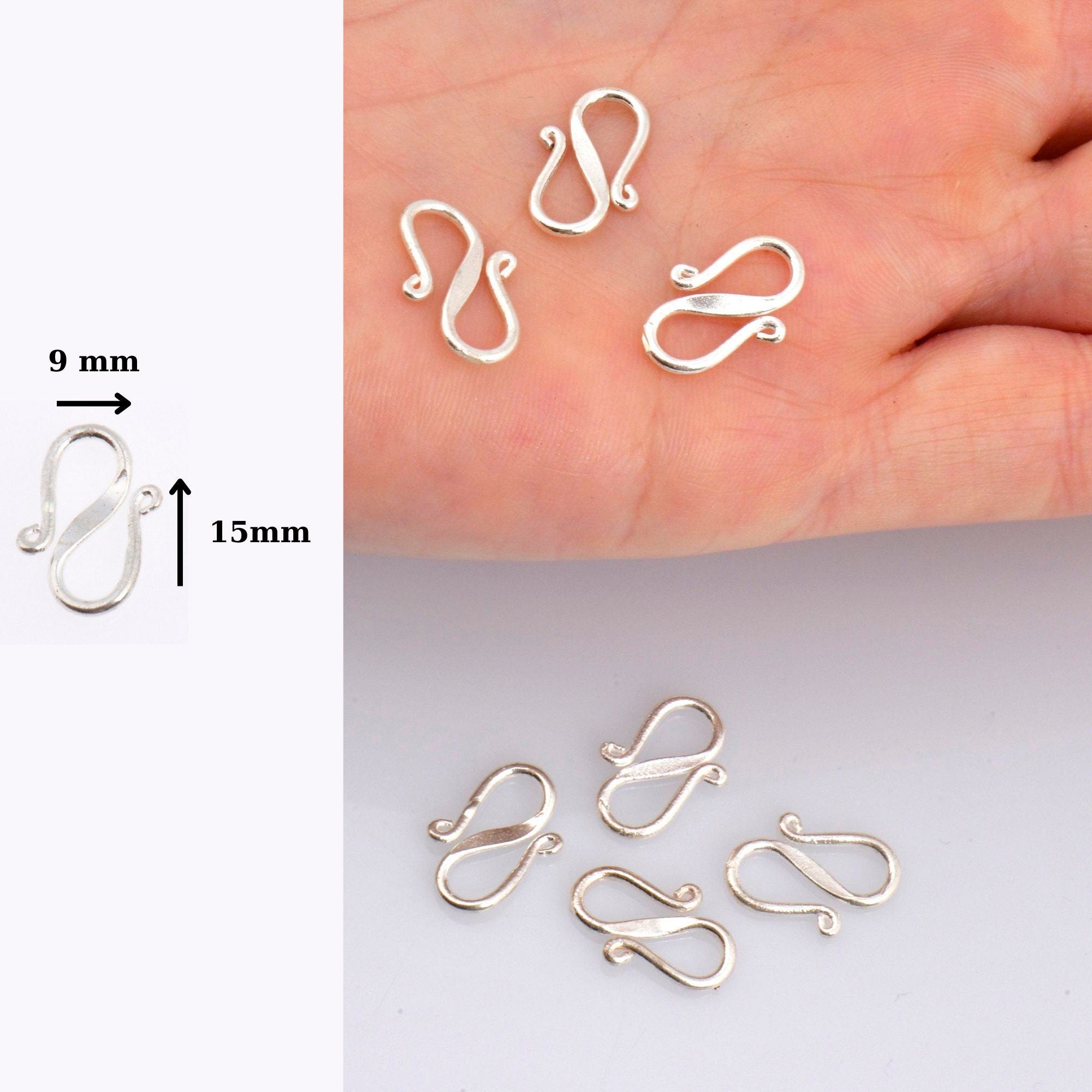 24K Gold Vermeil and 925 Silver S Clasps, Solid Silver Hook Clasps, Gold & Silver Connector, Jewelry Supplies, Jewelry Findings, M/VM65A-B