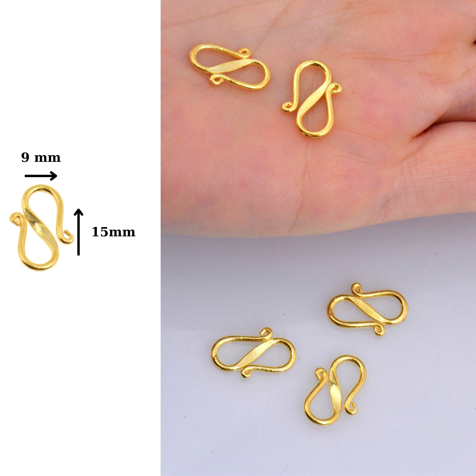 24K Gold Vermeil S Clasps, 925 Solid Silver Hook Clasps, Sterling Silver Connectors in 24K Gold, Jewelry Supplies, Jewelry Findings, VM65A
