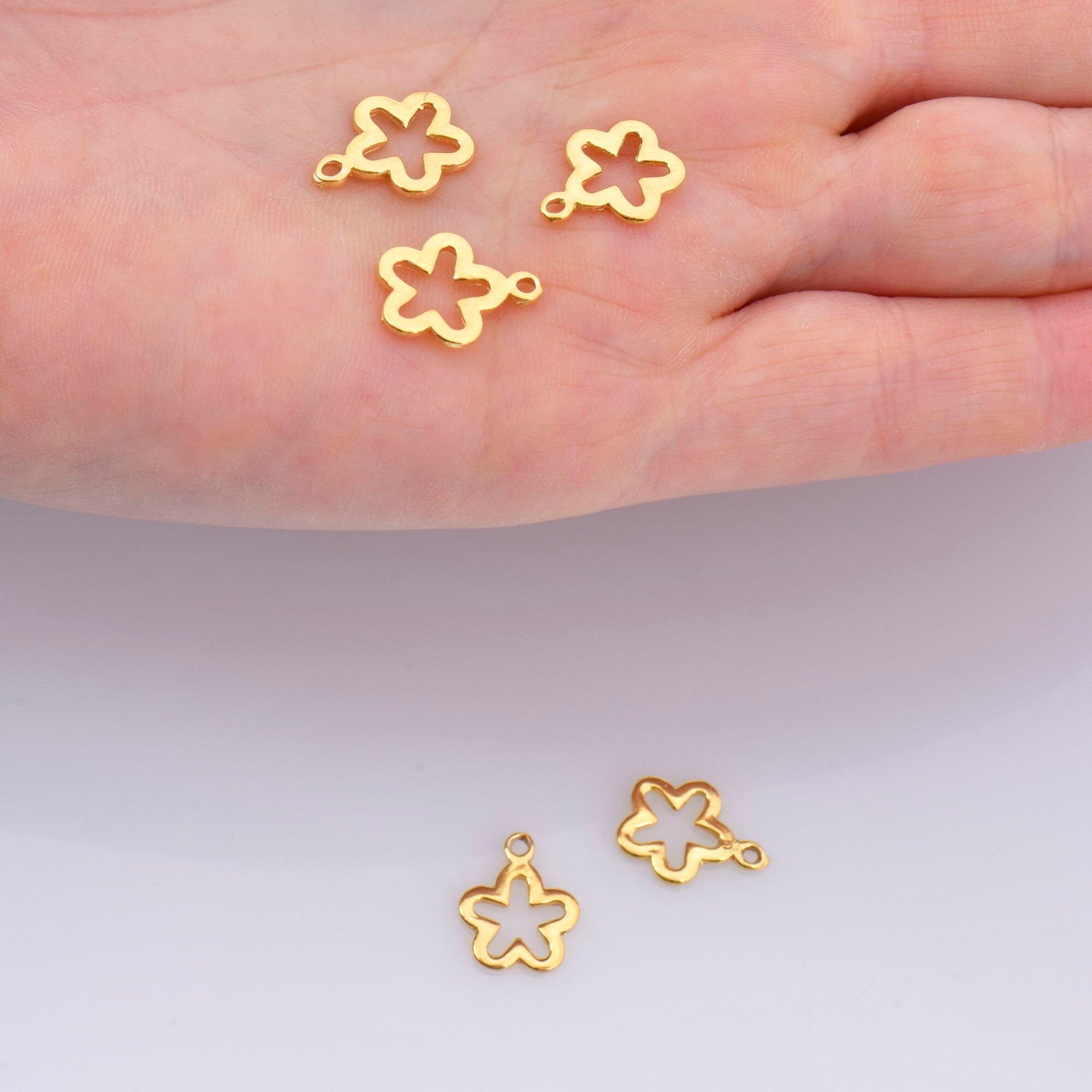 24K Gold Vermeil 3 Pcs Flower Charms, 925 Sterling Silver Flower Charm Dangles, 24K Gold Plated Flower Pendants, Jewelry Findings, VM74