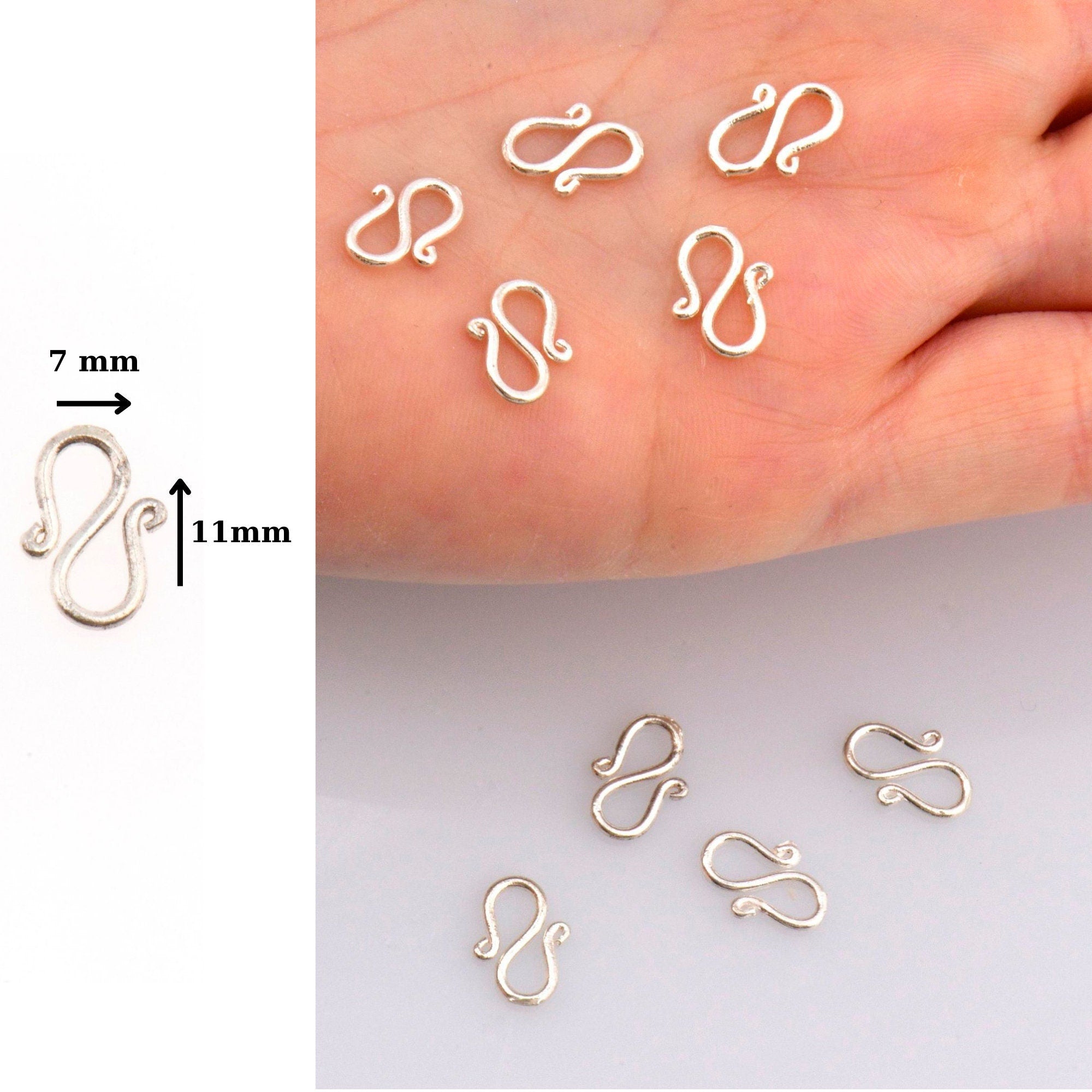 925 Sterling Silver S Clasps, Silver Hook Clasps, Antique Solid Silver Connectors, Jewelry Making Supplies, Silver Jewelry Findings, M66