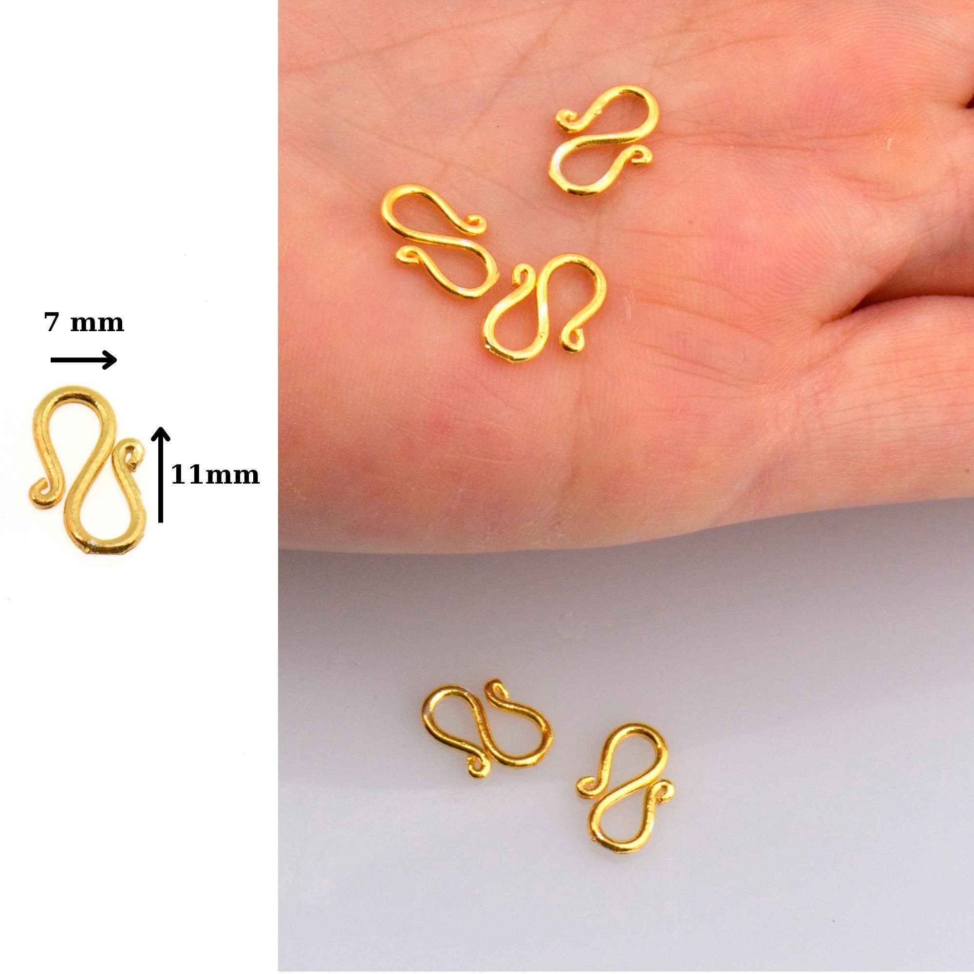 24K Gold Vermeil & 925 Silver S Clasps, Gold Hook Clasps, Sterling Silver Connectors in Gold, Jewelry Findings, M/VM66