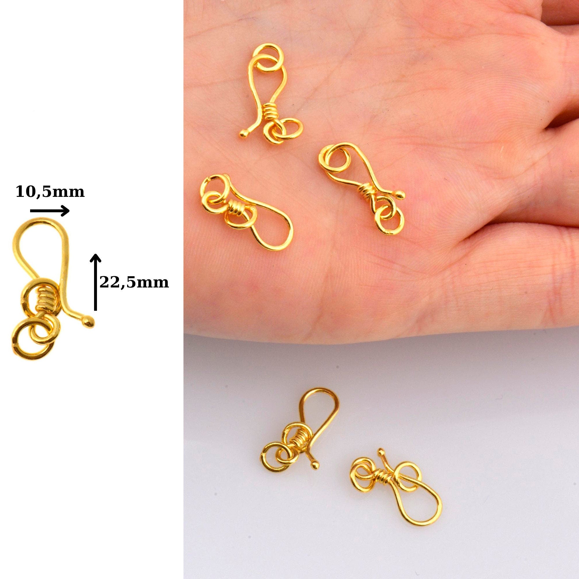 24K Gold Vermeil S Hook Clasps with Ring, 925 Silver Hook Clasps, 24K Gold Plated S Connectors, Jewelry Supplies, Jewelry Findings, VM67B
