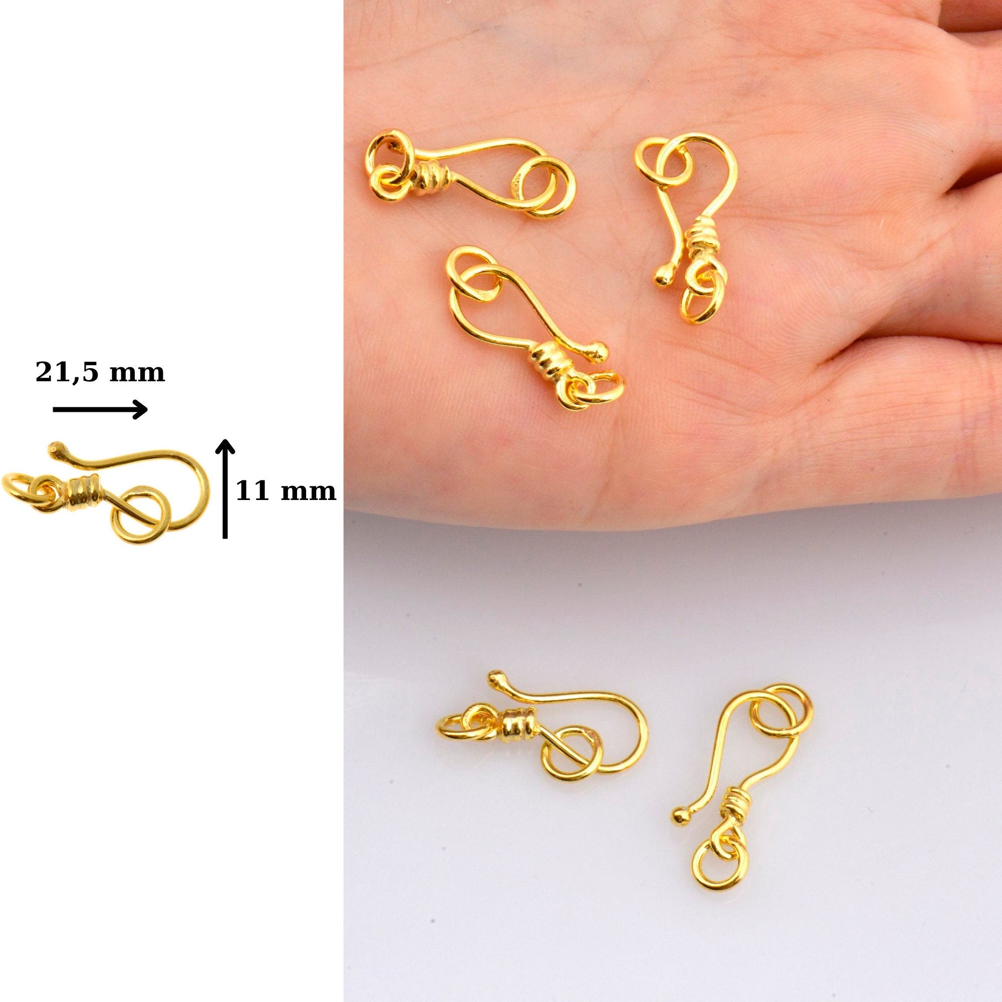 24K Gold Vermeil S Hook Clasps with Ring, 925 Silver Hook Clasps, 24K Gold Plated S Connectors, Jewelry Supplies, Jewelry Findings, VM67C