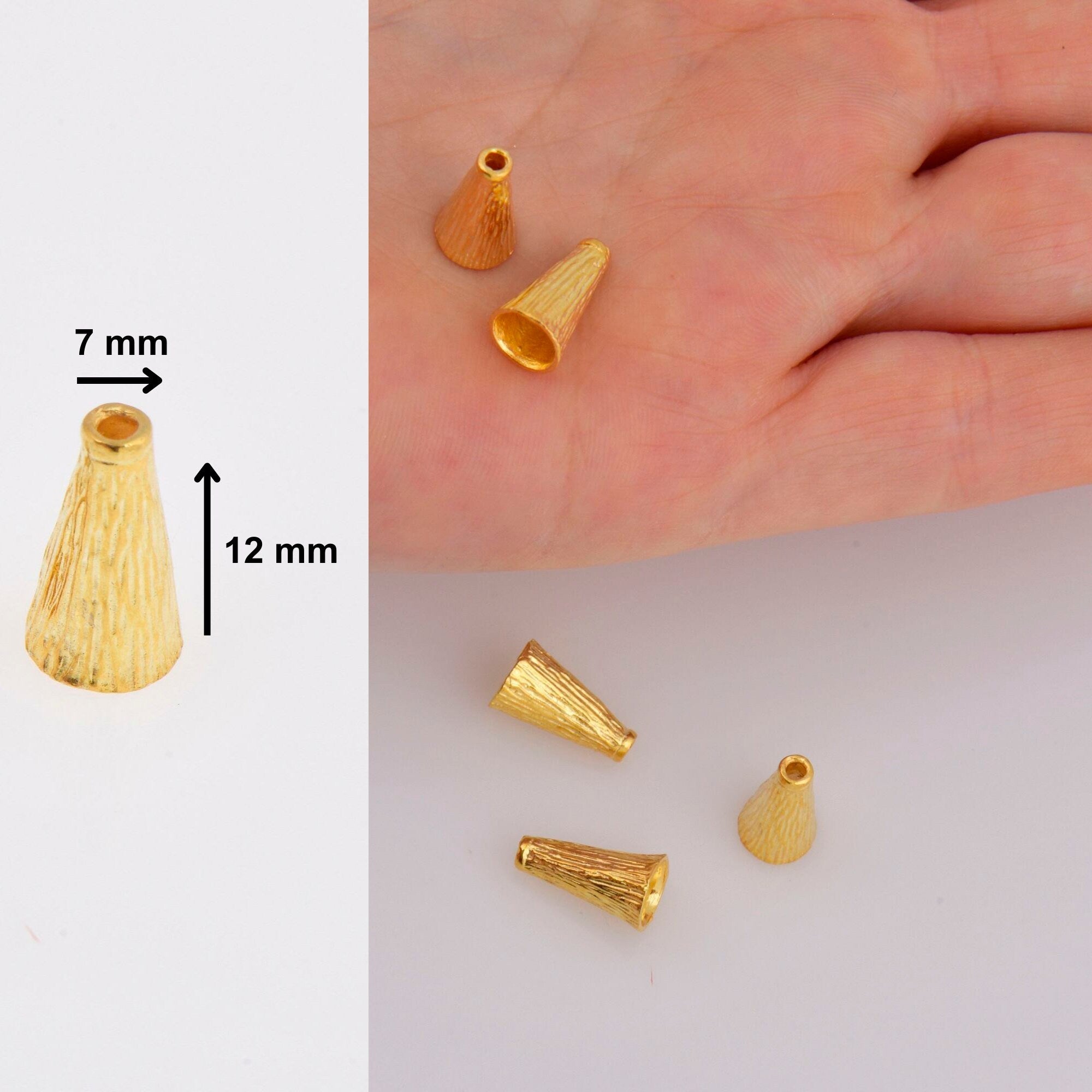 24K Gold Vermeil Cone Shape Beads, 24K Gold Plated Cone Bead Caps, 925 Silver End Bead Cones, Pyramid Bead Caps, Jewelry Findings, VM29B