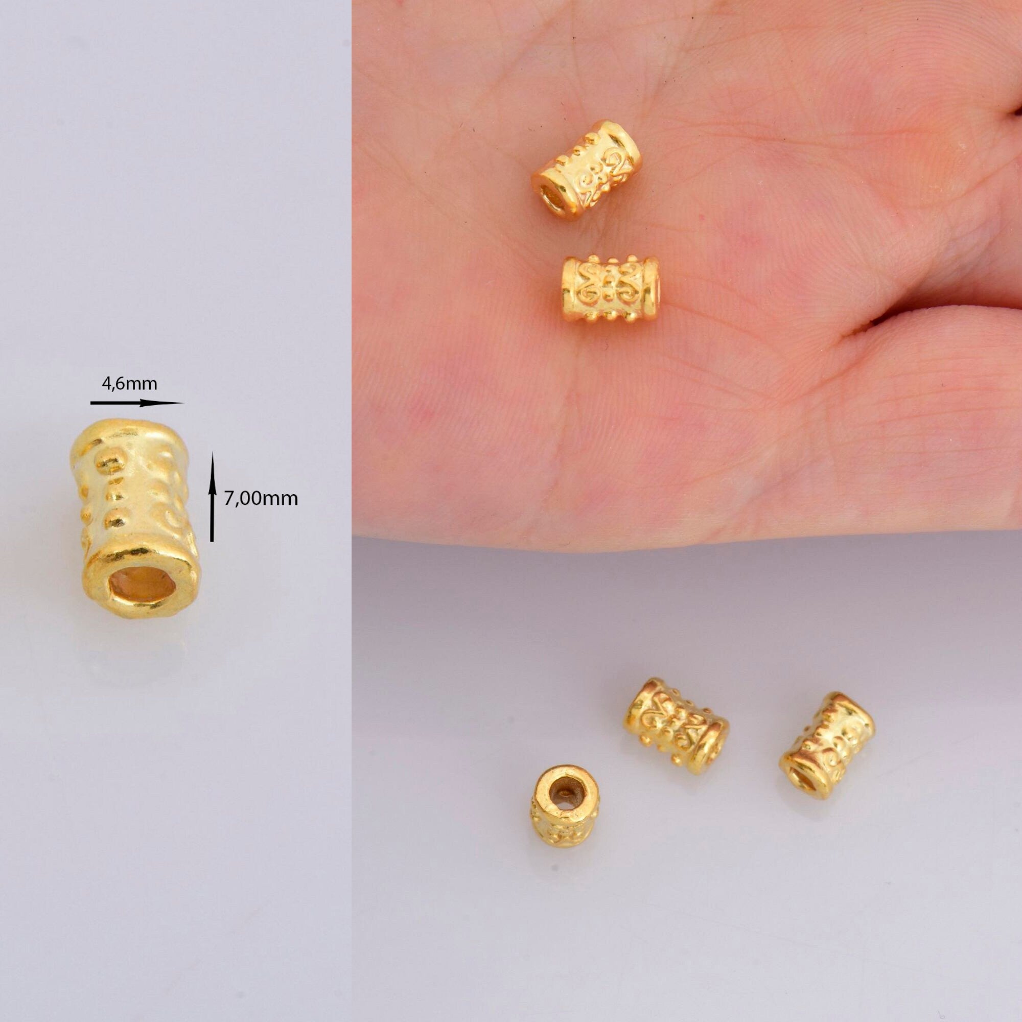 24K Gold Vermeil Tube Beads, Antique Silver Tube Beads in Gold, 925 Silver Spacer Tube Beads, Silver Tube Beads For Jewelry Making, VM24