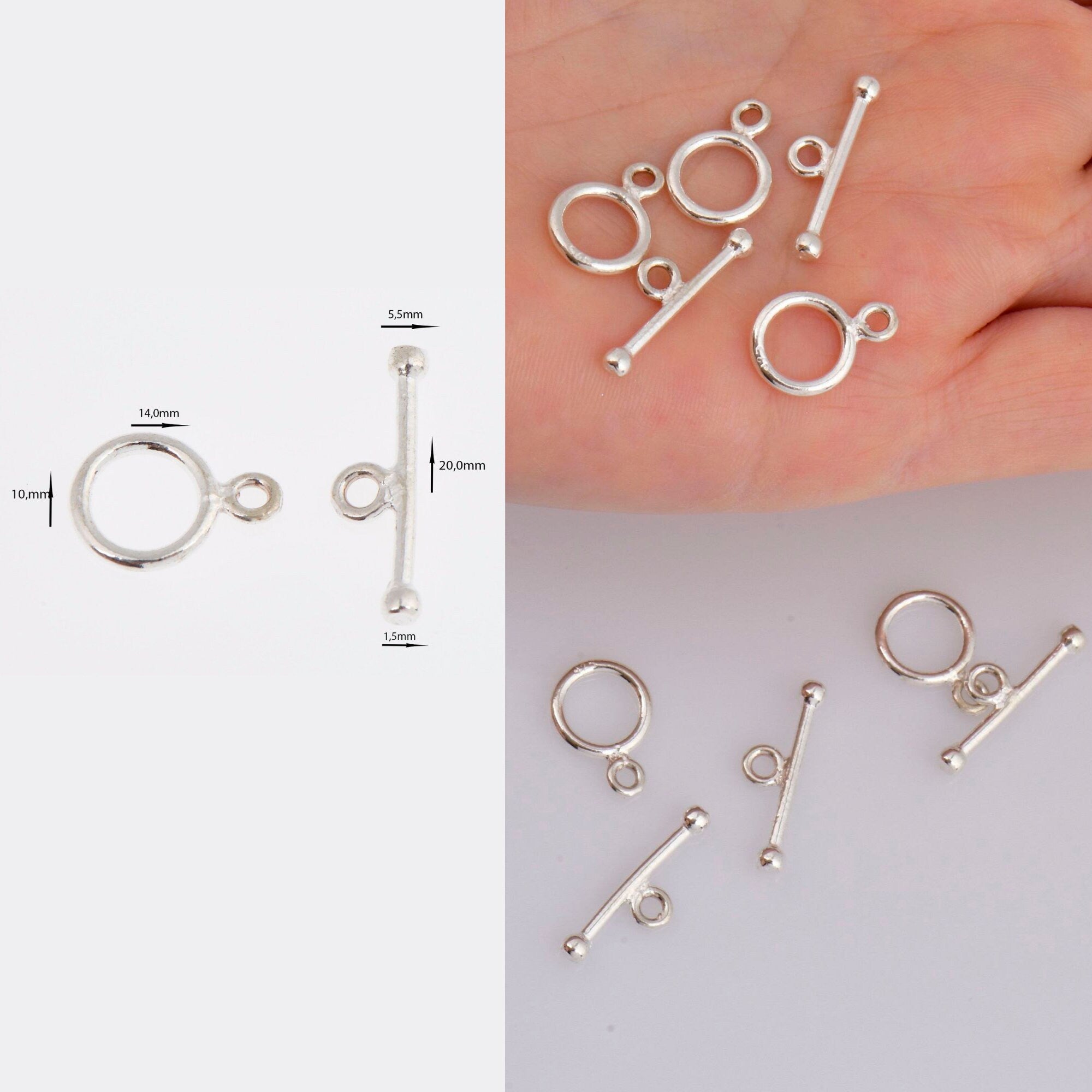 925 Sterling Silver Toggle Clasps, Solid Silver Toggle Clasp, Silver Plain Toggle Clasp Set, Jewelry Making Supplies, Jewelry Findings, M59B