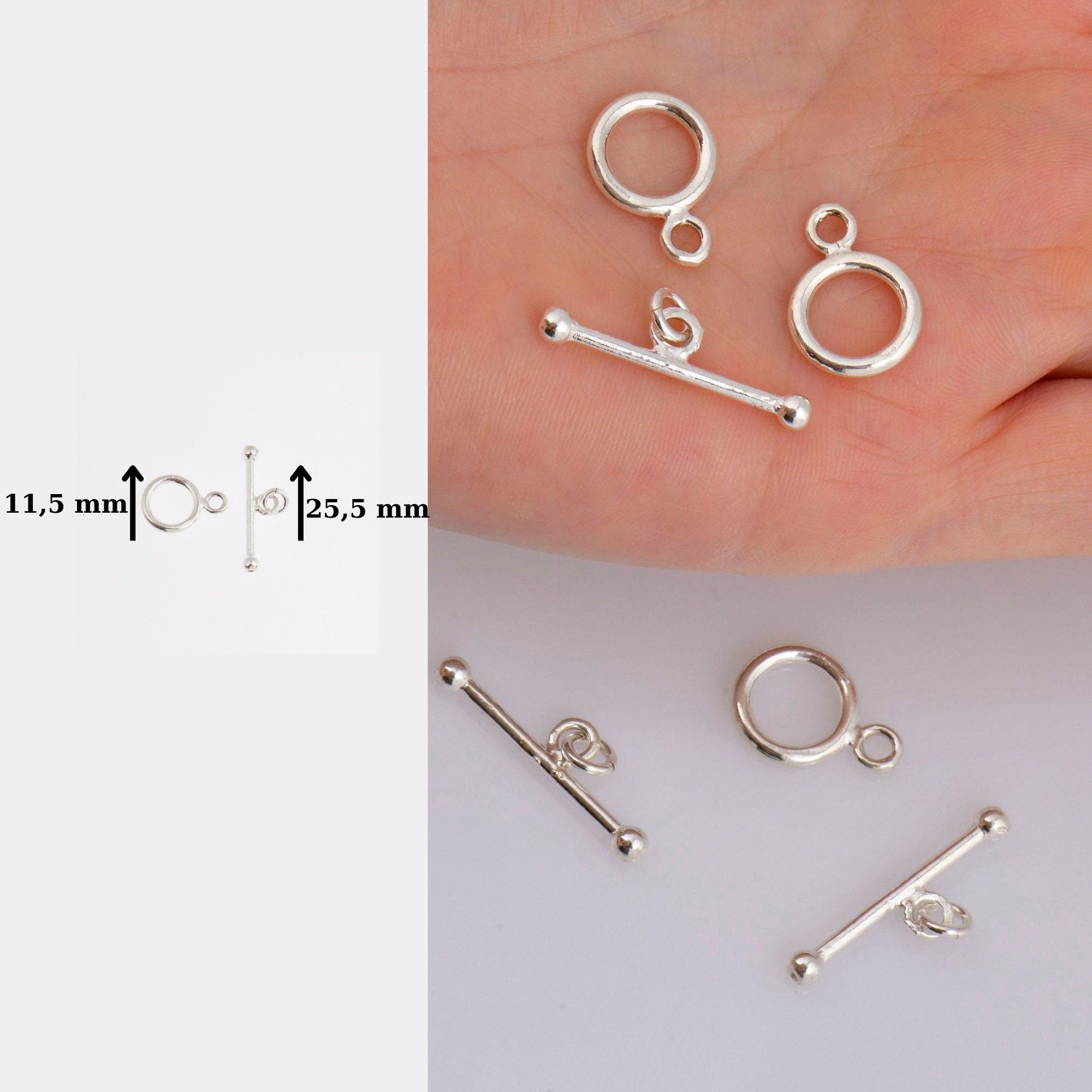 925 Sterling Silver Toggle Clasps, Solid Silver Toggle Clasp, Silver Plain Toggle Clasp Set, Jewelry Making Supplies, Jewelry Findings, M59C