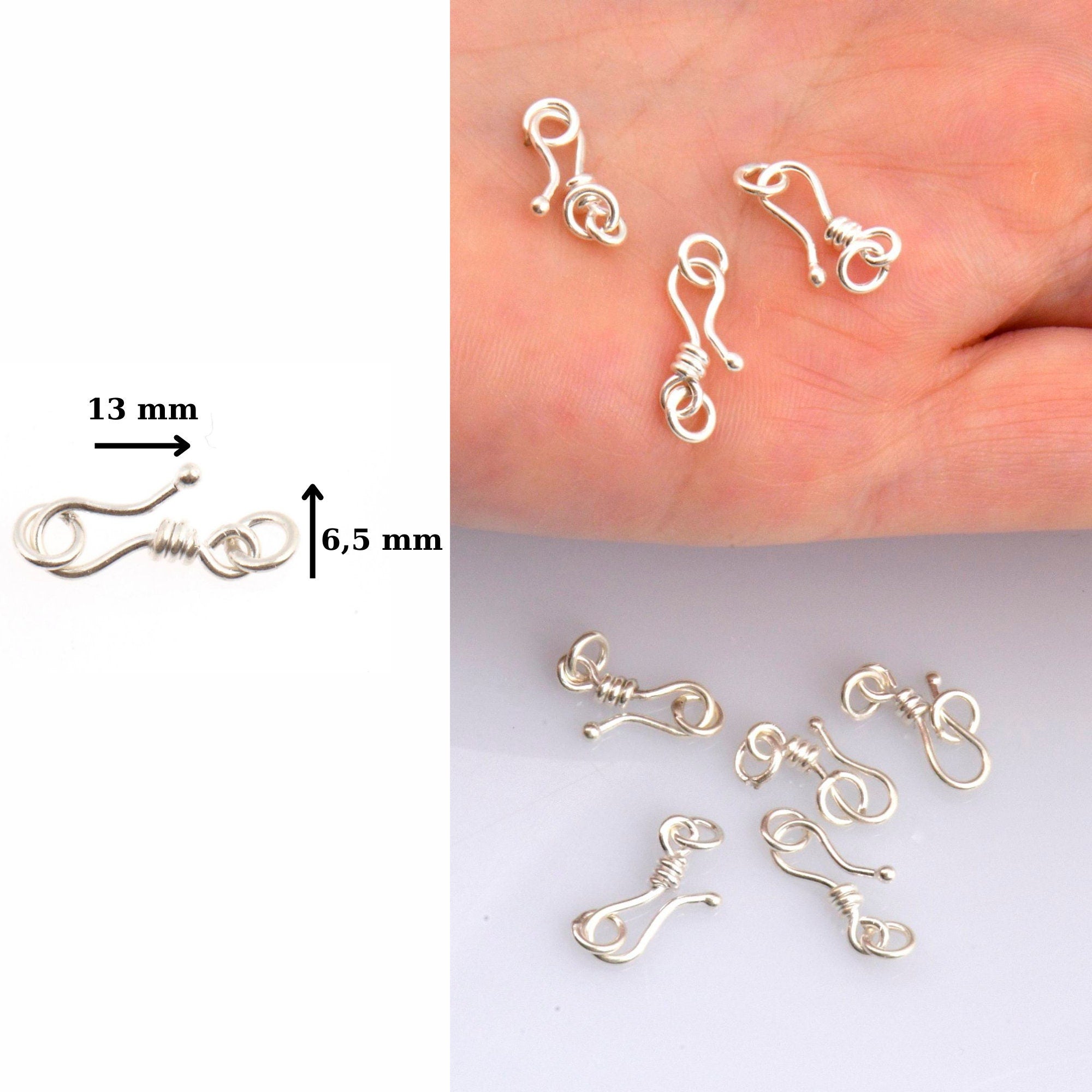 925 Sterling Silver S Hook Clasps with Ring, Silver Hook Clasps, Solid Silver S Connectors, Jewelry Making Supplies, Jewelry Findings, M67A