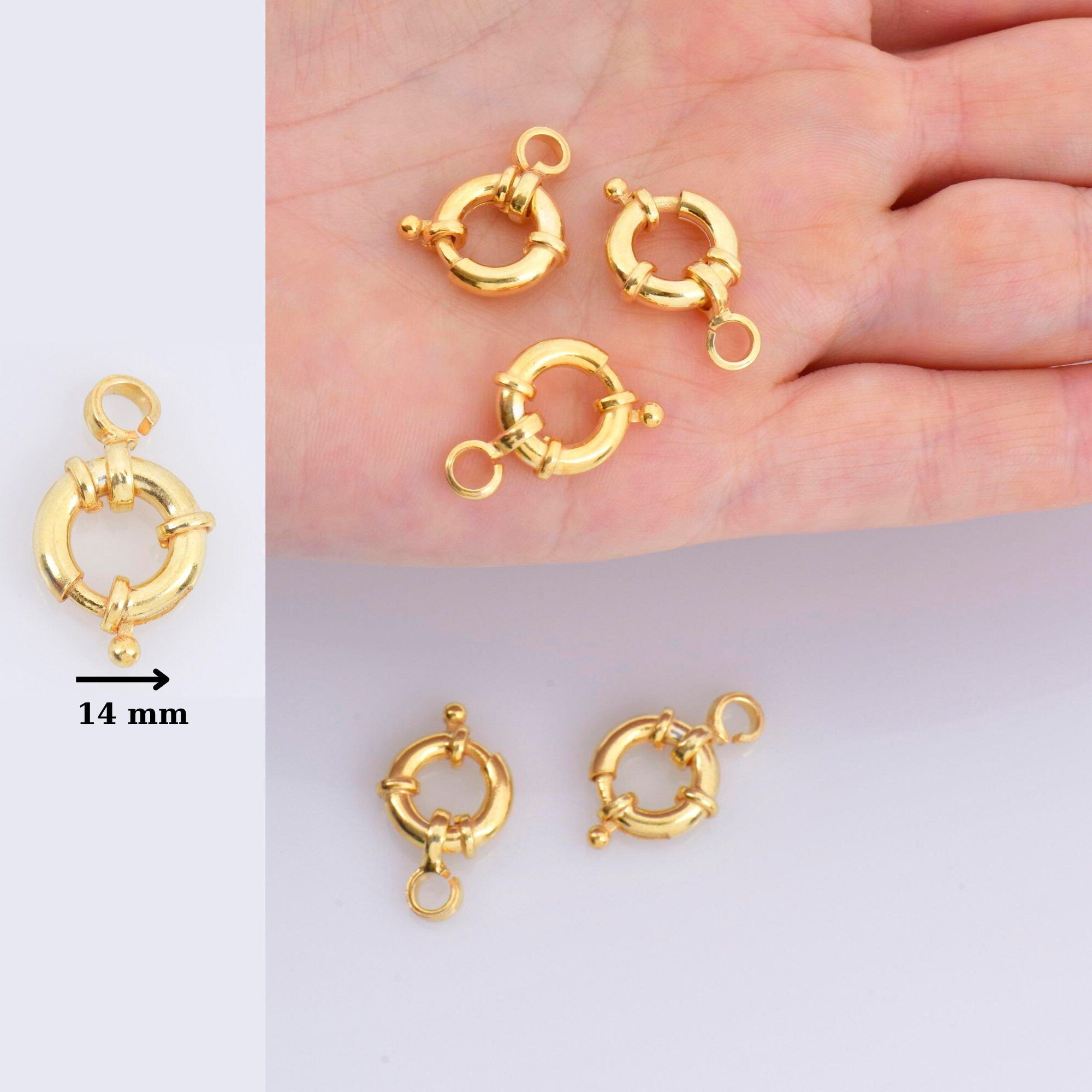 24K Gold Vermeil Spring Ring Clasp, 925 Solid Silver Spring Clasps with Open Loop, Gold Plated Trigger Spring Clasp, Jewelry Findings, VM53A