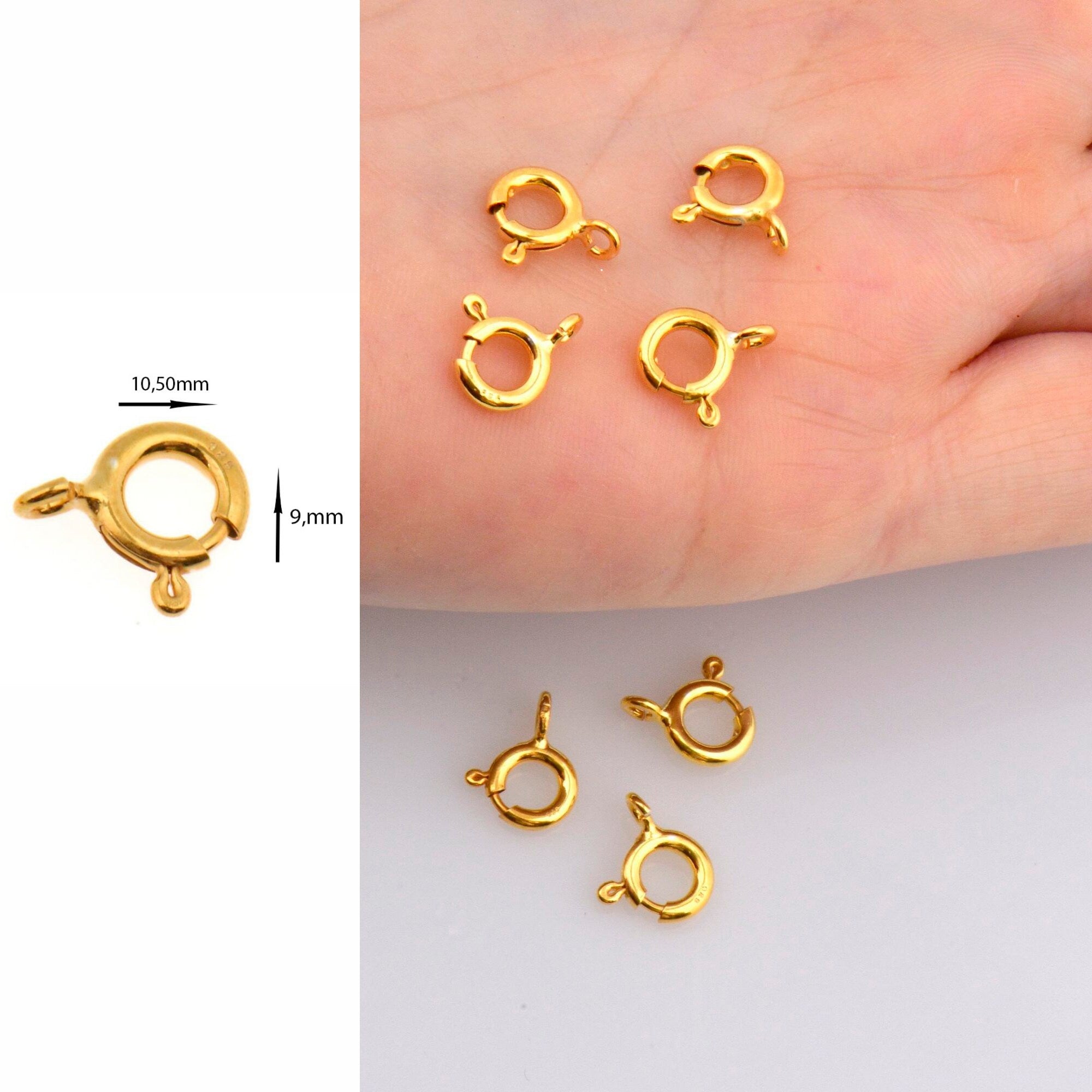 24K Gold Vermeil Round Clasps, 925 Solid Silver Round Trigger Clasp, Gold Plated Round Spring Clasp, Jewelry Supply, Jewelry Findings, VM56C
