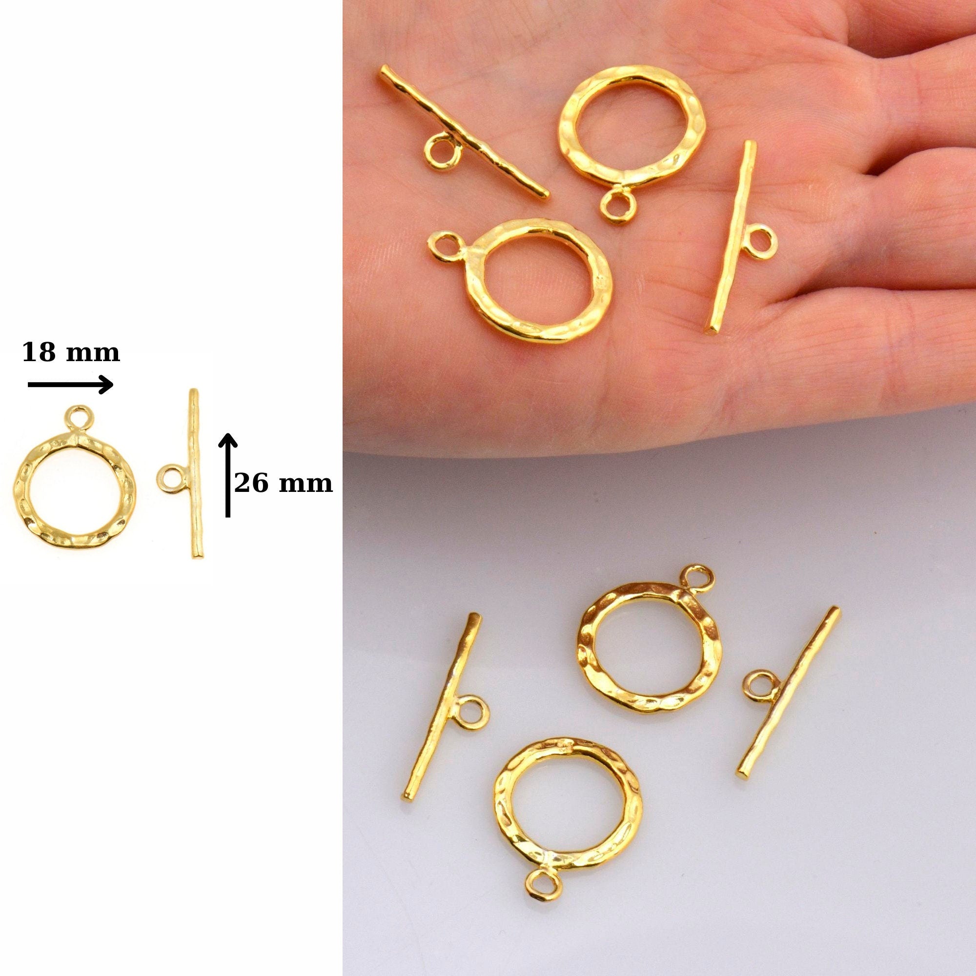 24K Gold Vermeil Toggle Clasps, 925 Solid Silver Toggle Clasp, Gold Plated Organic Toggle Clasp Set, Jewelry Supply, Jewelry Findings, VM57C