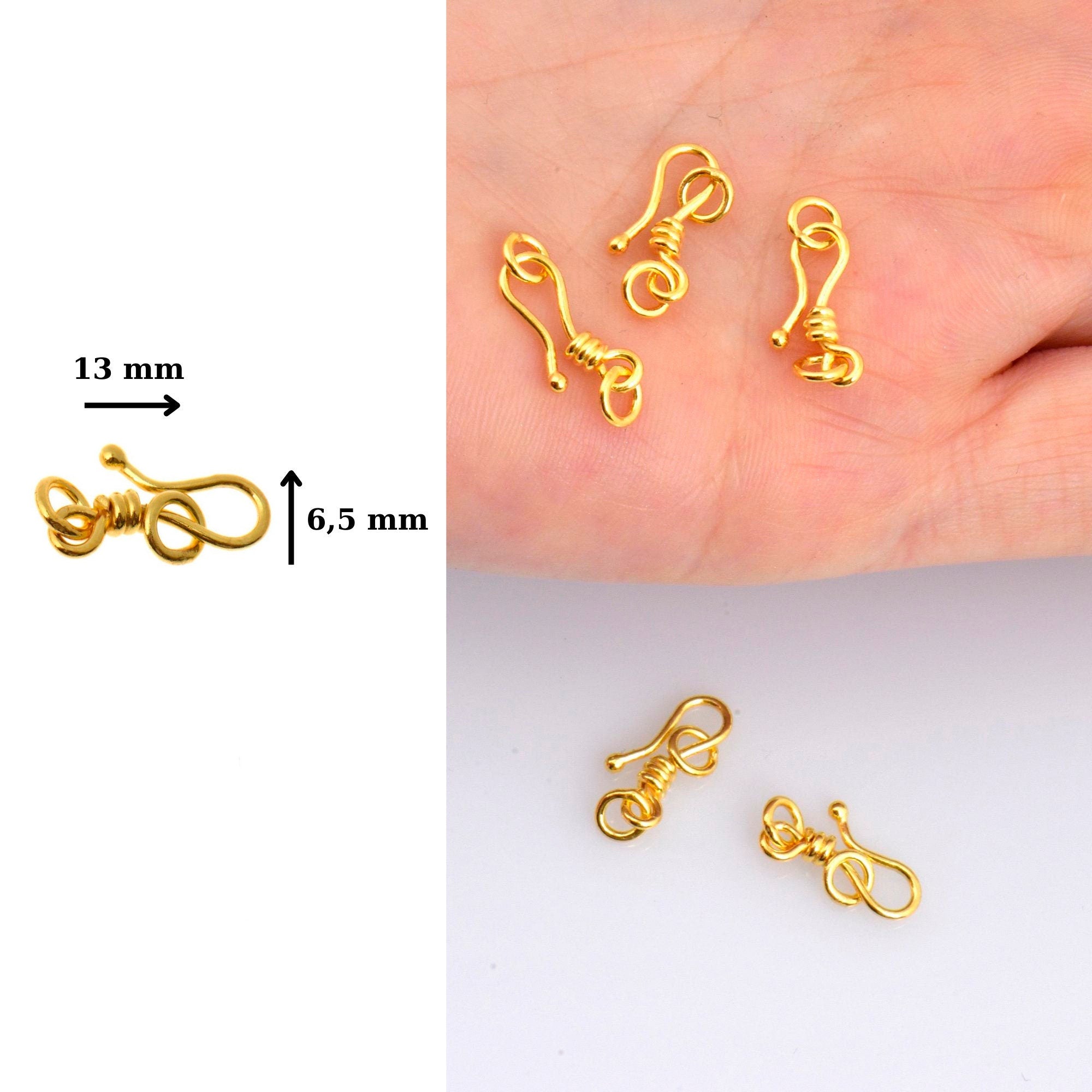24K Gold Vermeil S Hook Clasps with Ring, 925 Silver Hook Clasps, 24K Gold Plated S Connectors, Jewelry Supplies, Jewelry Findings, VM67A