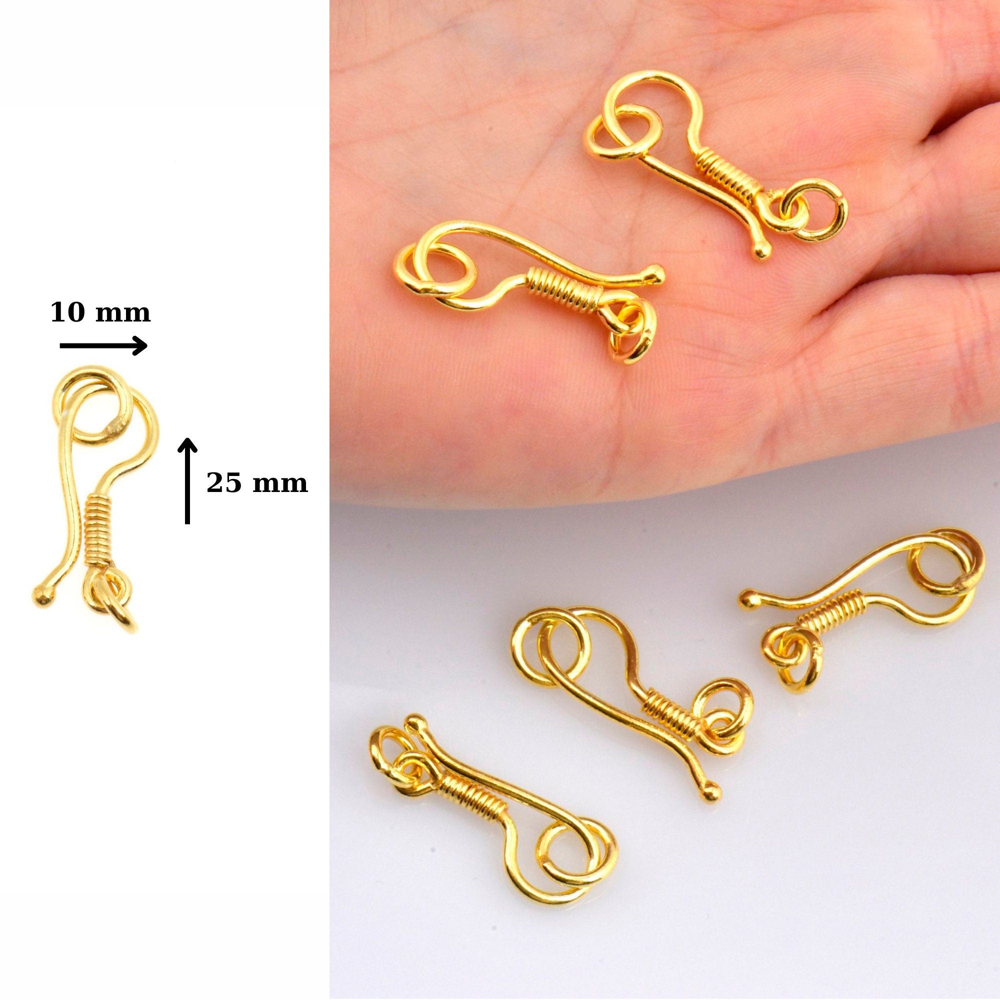 24K Gold Vermeil S Hook Clasps with Ring, 925 Silver Hook Clasps, 24K Gold Plated S Connectors, Jewelry Supplies, Jewelry Findings, VM67E