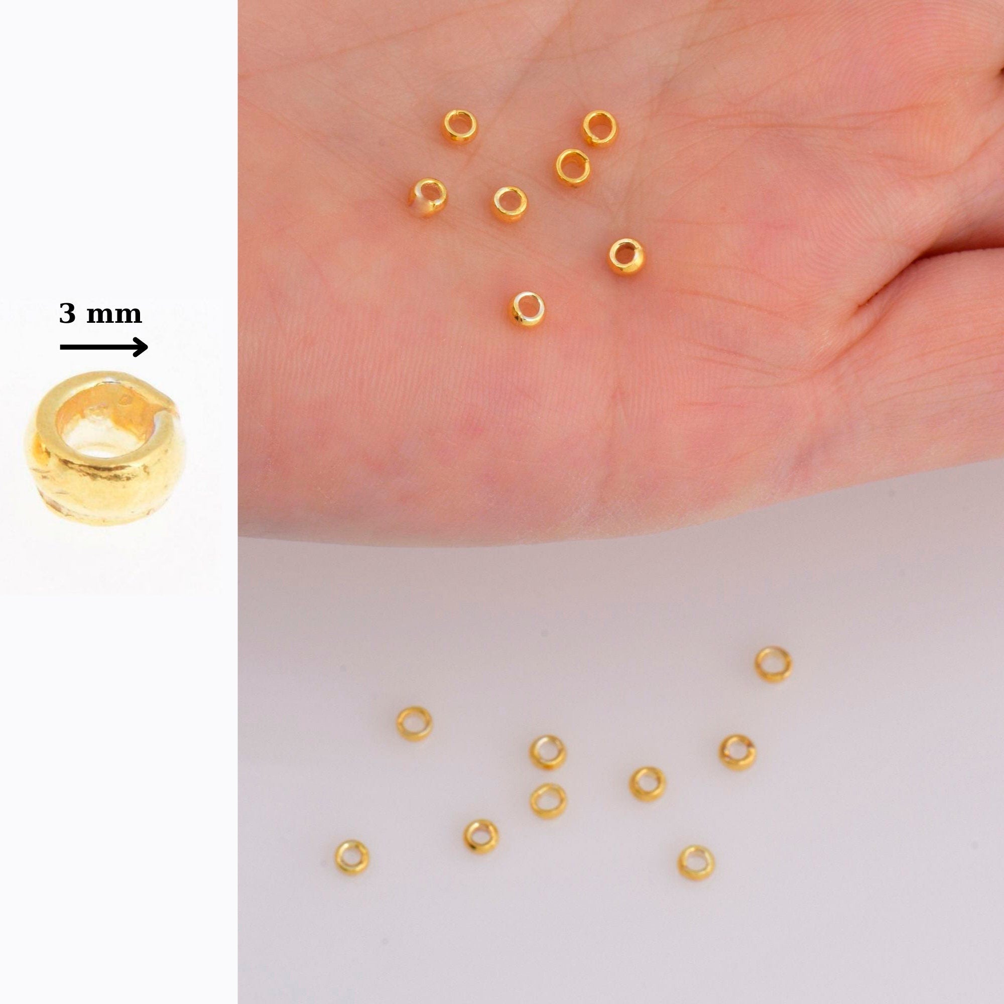 3 x 1.6 mm 925 Sterling Silver Closed Ring Separators İn 24K Gold Vermeil 20 Pcs, Jewelry Findings, VM69A
