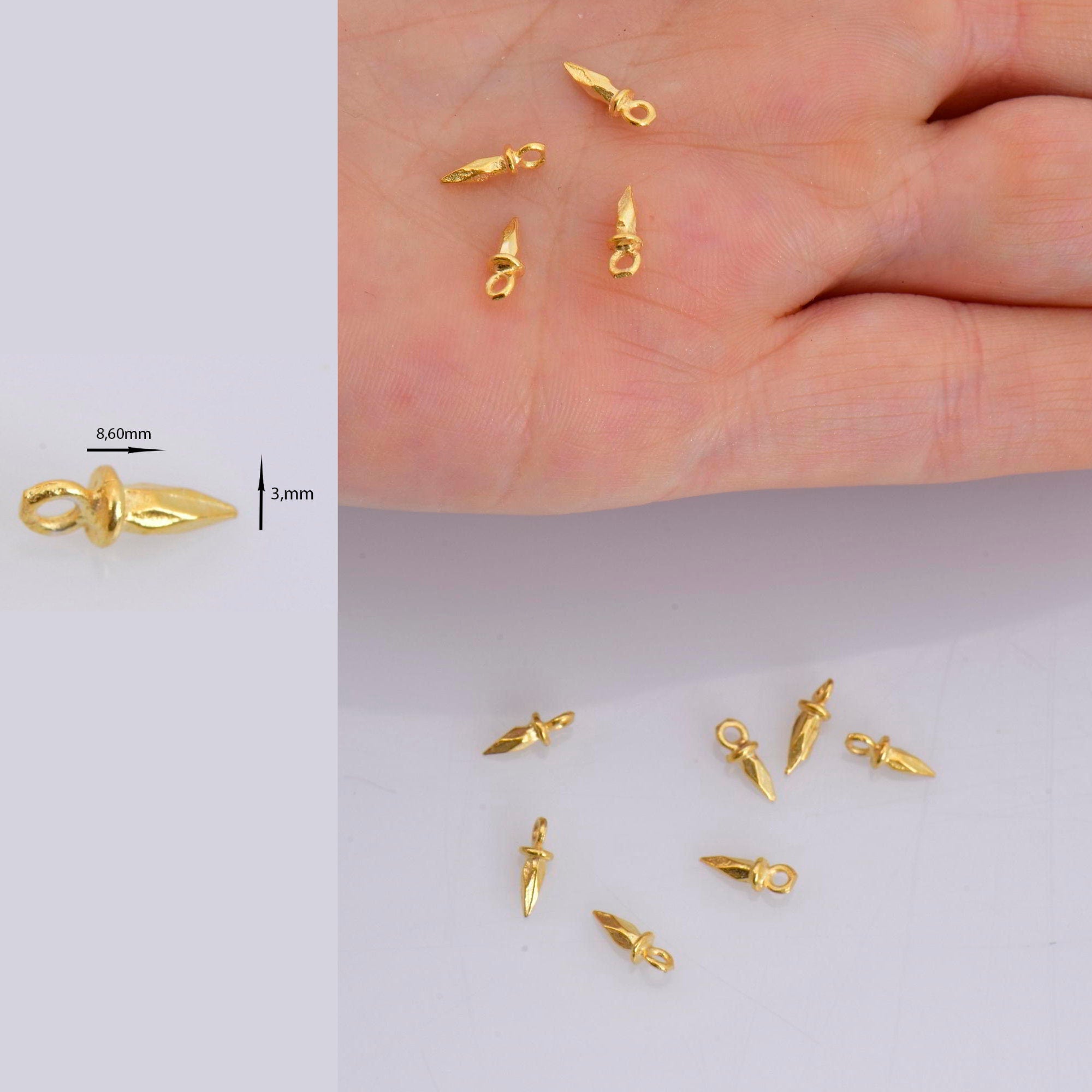 24K Gold Vermeil 8 Pcs Spike Dangle Charm, 925 Solid Silver Faceted Spike Charm, 24K Gold Plated Cone Dangles, Jewelry Making Findings, VM72