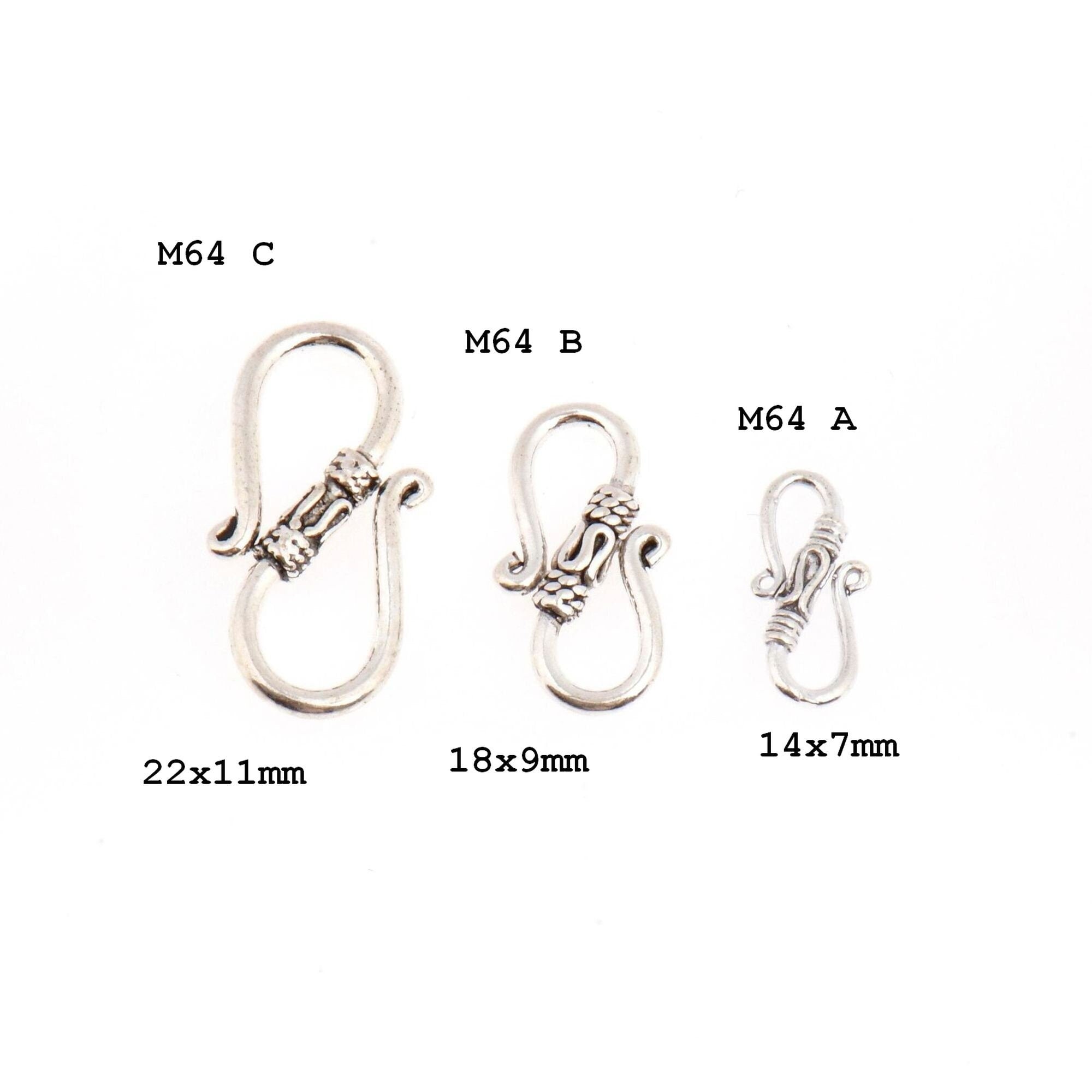 925 Sterling Silver S Clasps, Silver Hook Clasps, Antique Solid Silver Connectors, Jewelry Making Supplies, Silver Jewelry Findings, M64A-C
