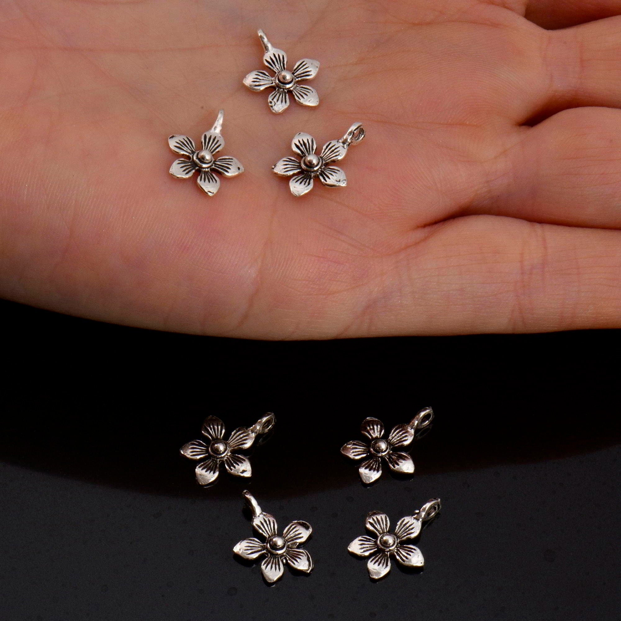 925 Sterling Silver Flower Dangle Charm, Solid Silver Star Dangle Charm, Necklace Dangle Charm, Earrings Dangle Charm, Jewelry Findings, S10