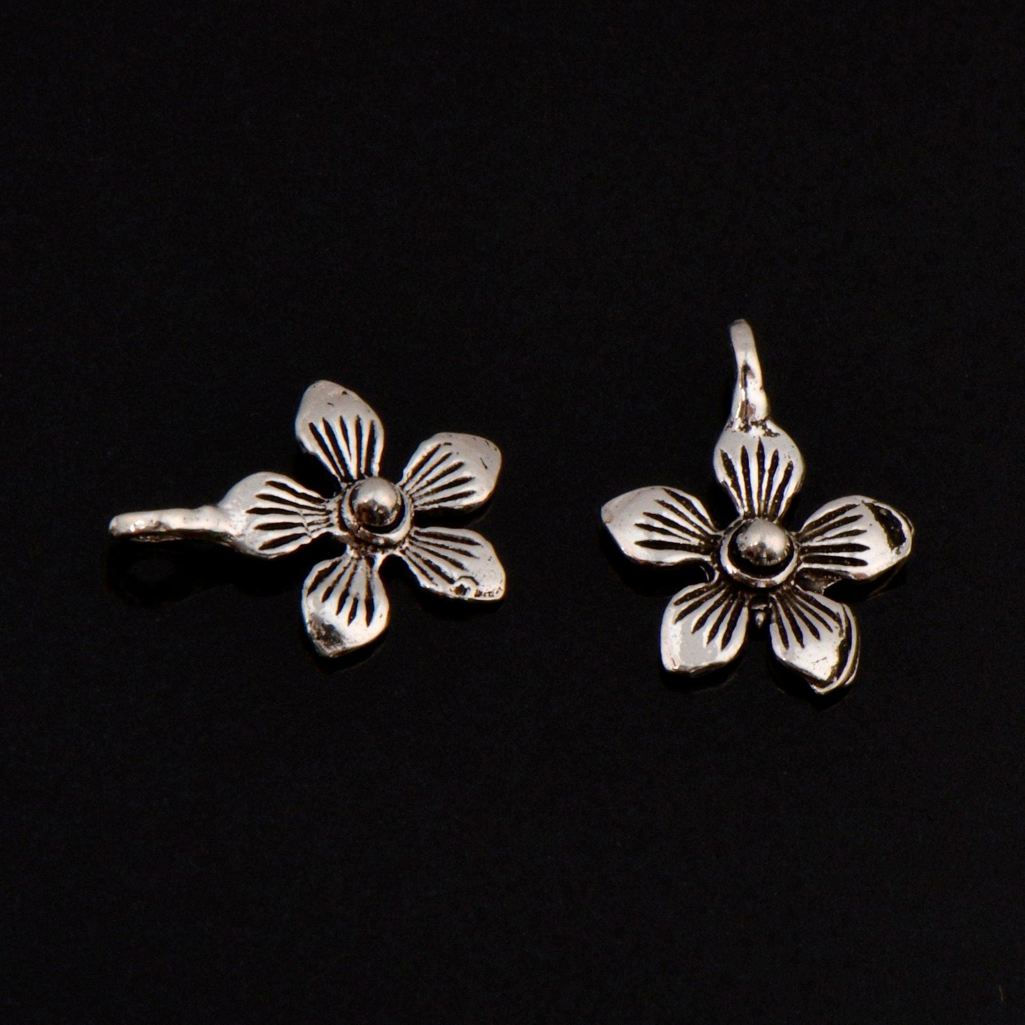 925 Sterling Silver Flower Dangle Charm, Solid Silver Star Dangle Charm, Necklace Dangle Charm, Earrings Dangle Charm, Jewelry Findings, S10