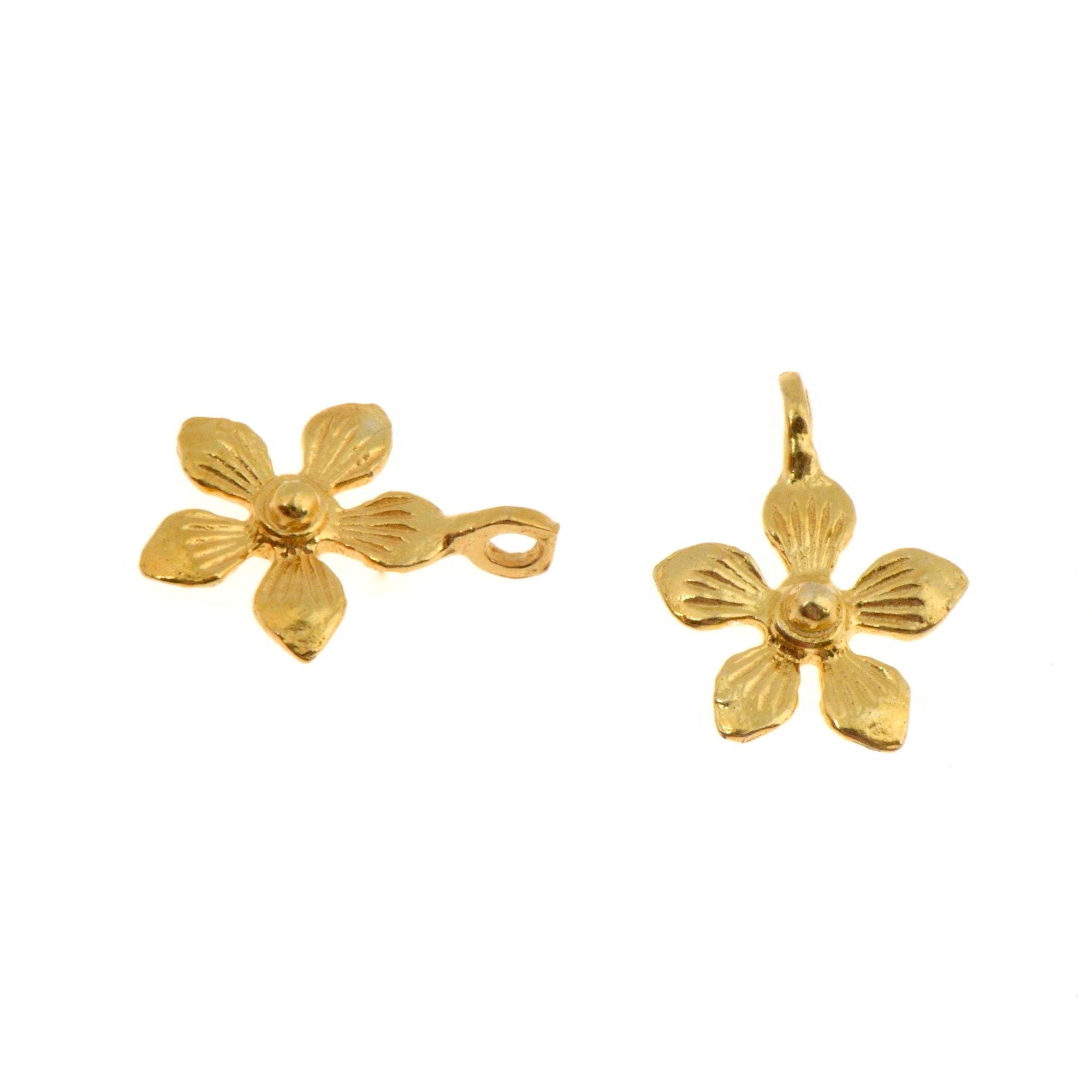 24K Gold Vermeil Flower Dangle Charm, 925 Sterling Silver Star Dangle Charm, Necklace Dangle Charm, Earrings, Jewelry Findings, S10V