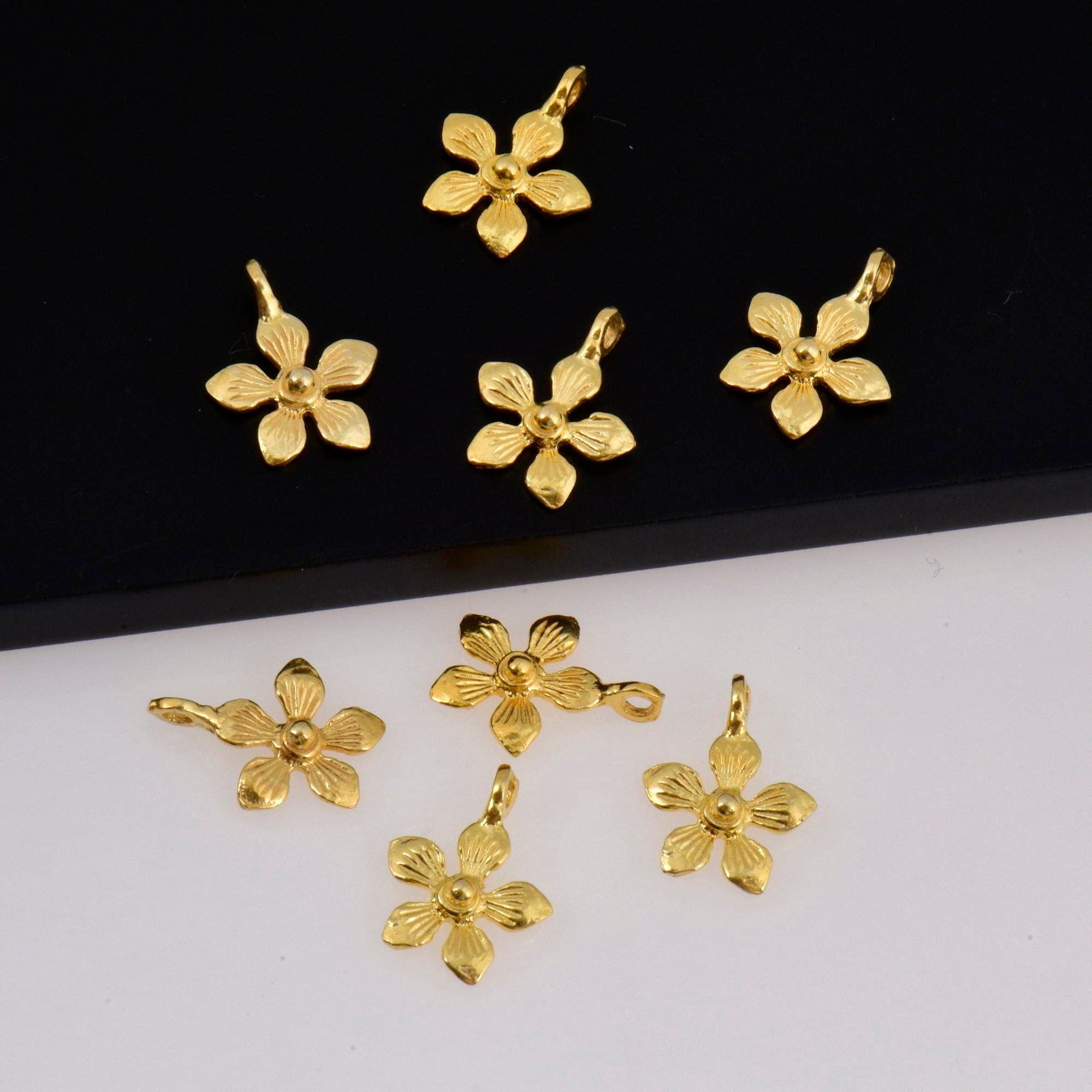 24K Gold Vermeil Flower Dangle Charm, 925 Sterling Silver Star Dangle Charm, Necklace Dangle Charm, Earrings, Jewelry Findings, S10V