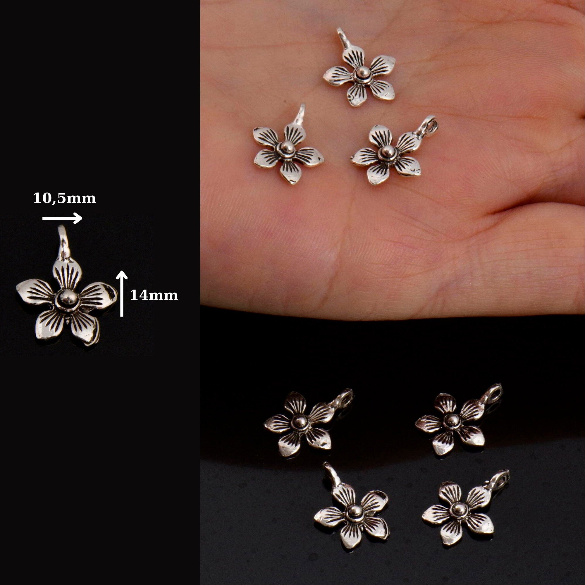 925 Sterling Silver Flower Dangle Charm, Solid Silver Star Dangle Charm, Necklace Dangle Charm, Earrings Dangle Charm, Jewelry Findings, S10