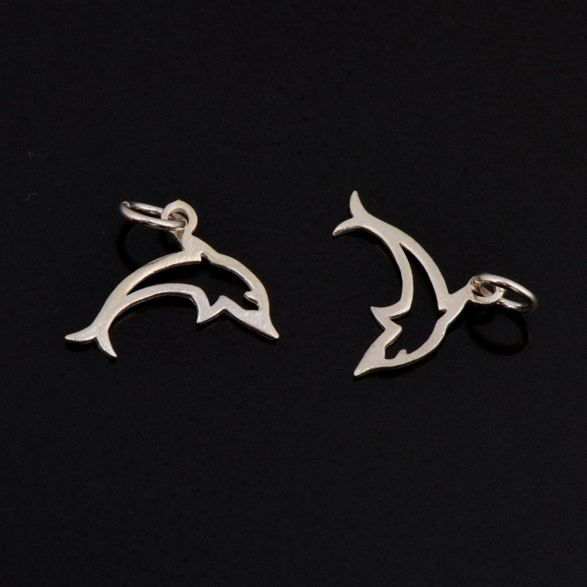 925 Sterling Silver Dolphin Dangle Charm, Solid Silver Fish Dangle Charm, Necklace Dangle Charm, Earring Dangle Charm, Jewelry Findings, S11