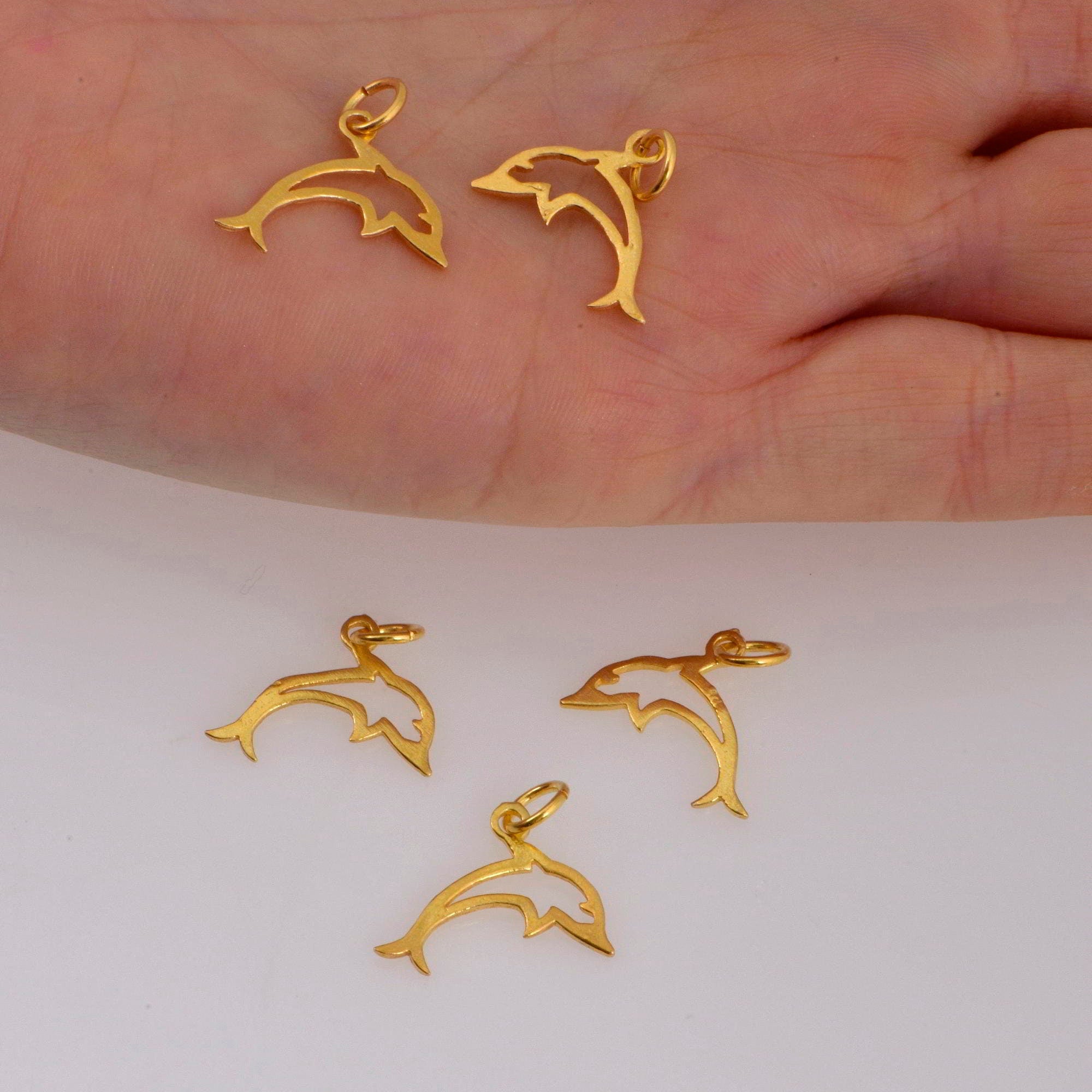 24K Gold Vermeil Dolphin Dangle Charm, 925 Sterling Silver Fish Dangle Charm, Necklace Dangle Charm, Earrings, Jewelry Findings, S11V