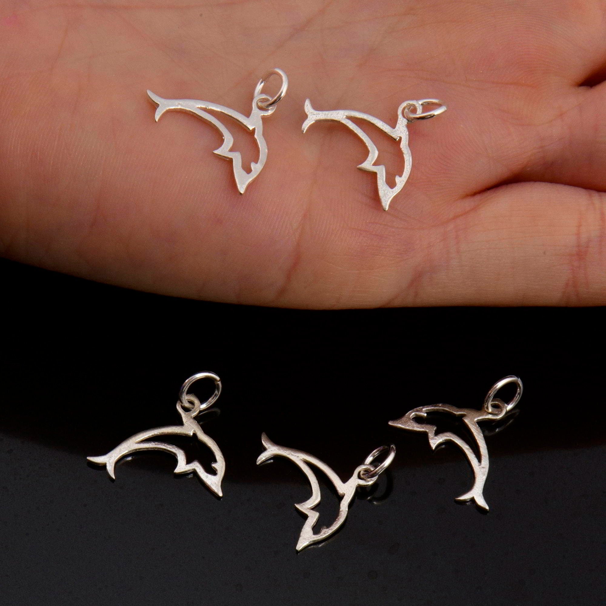 925 Sterling Silver & 24K Gold Vermeil Dolphin Dangle Charm, Fish Dangle Charm, Necklace Charm, Earrings, Jewelry Findings, S11V\S11