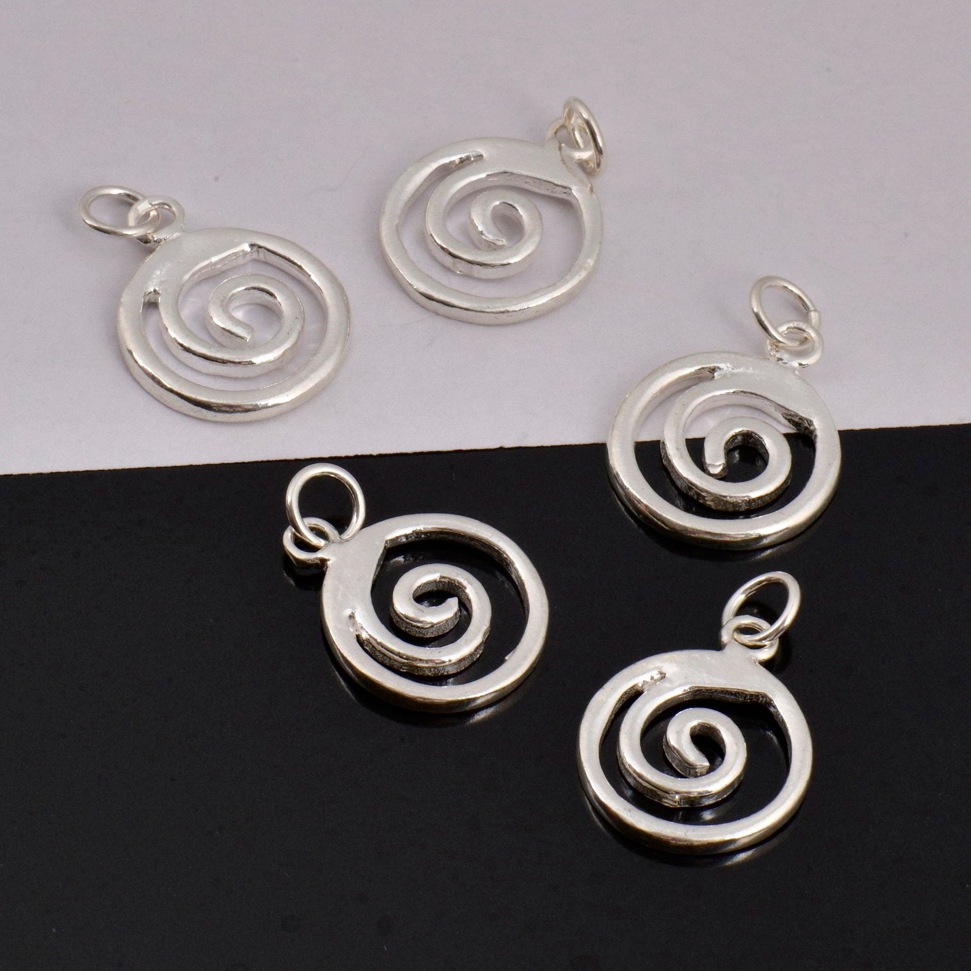 925 Sterling Silver Spiral Dangle Charm, Solid Silver Swirl Dangle Charm, Necklace Dangle Charm, Earrings, Jewelry Findings, S12