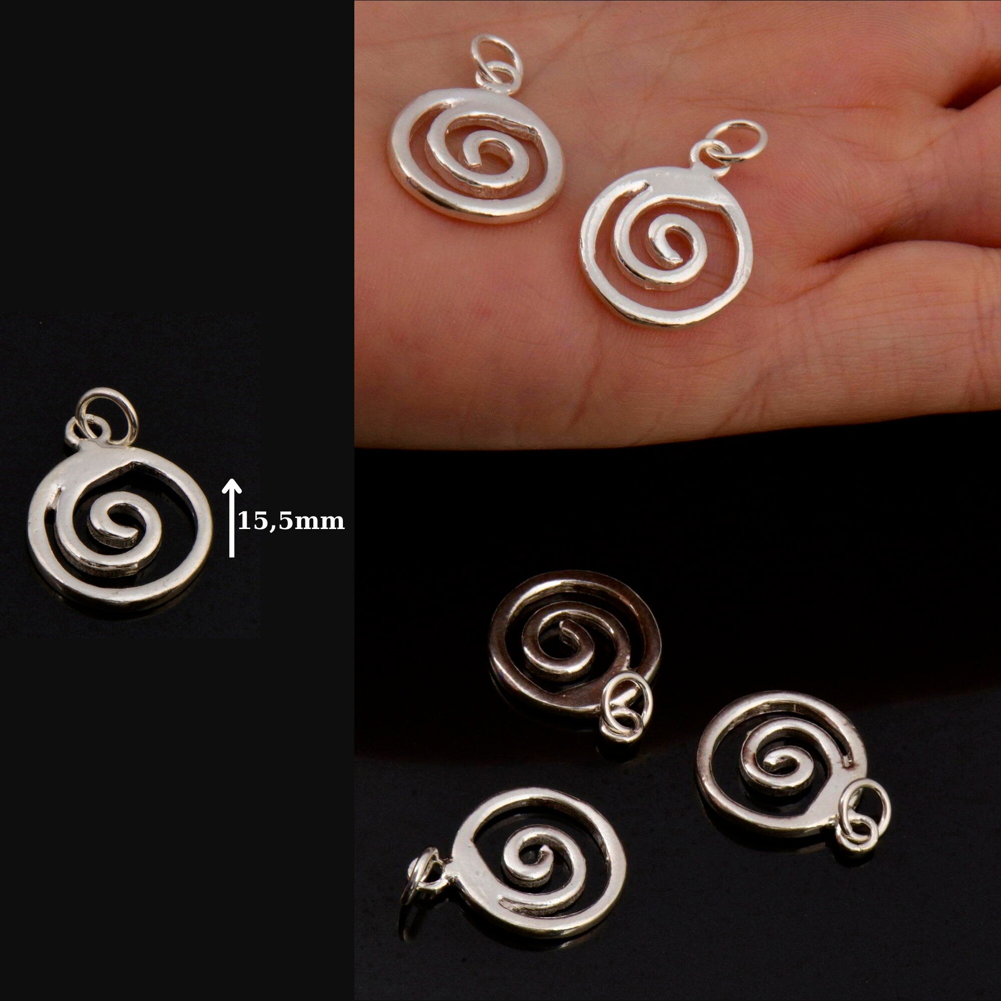 925 Sterling Silver Spiral Dangle Charm, Solid Silver Swirl Dangle Charm, Necklace Dangle Charm, Earrings, Jewelry Findings, S12