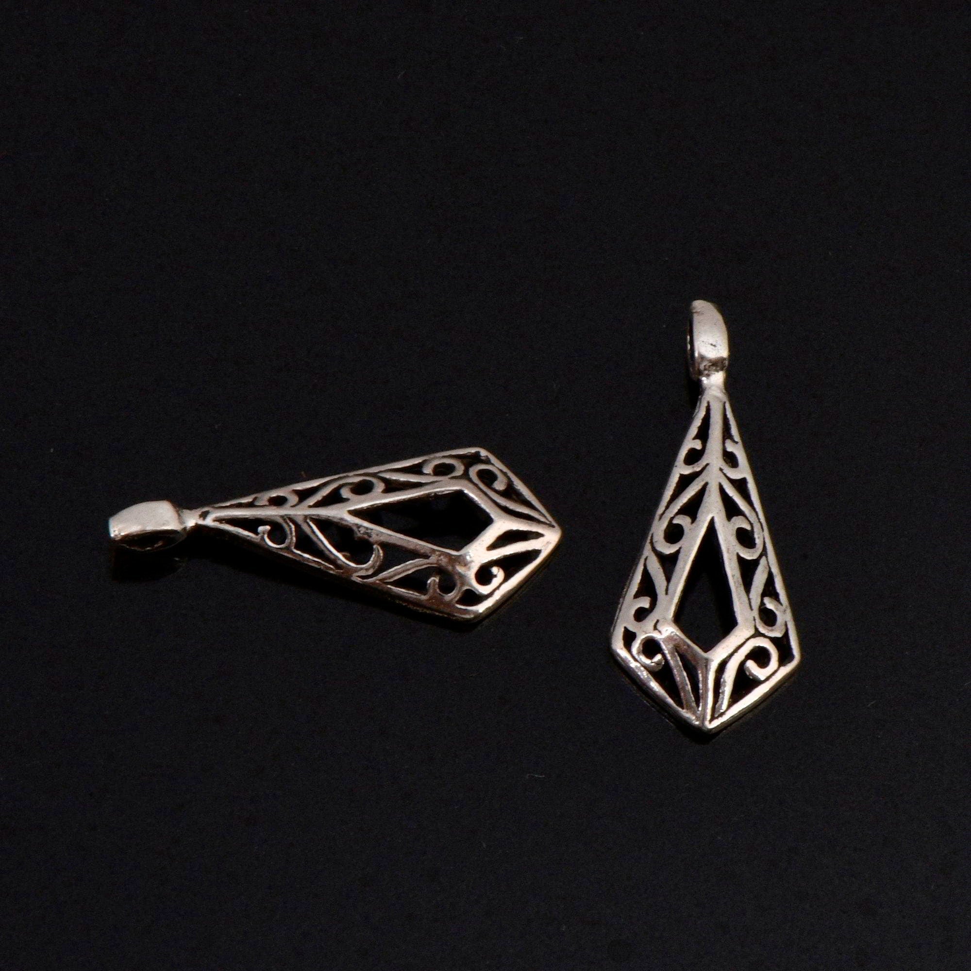 925 Sterling Silver Filigree Dangle Charm, Solid Silver Rhombus Dangle Charm, Necklace Dangle Charm, Earrings Dangle Charm, S13